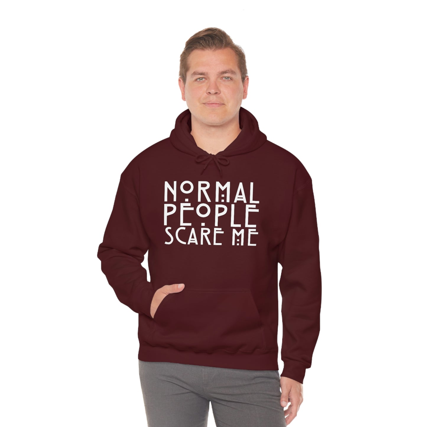 Normal People Scare Me White Font Unisex Heavy Blend™ Hooded Sweatshirt