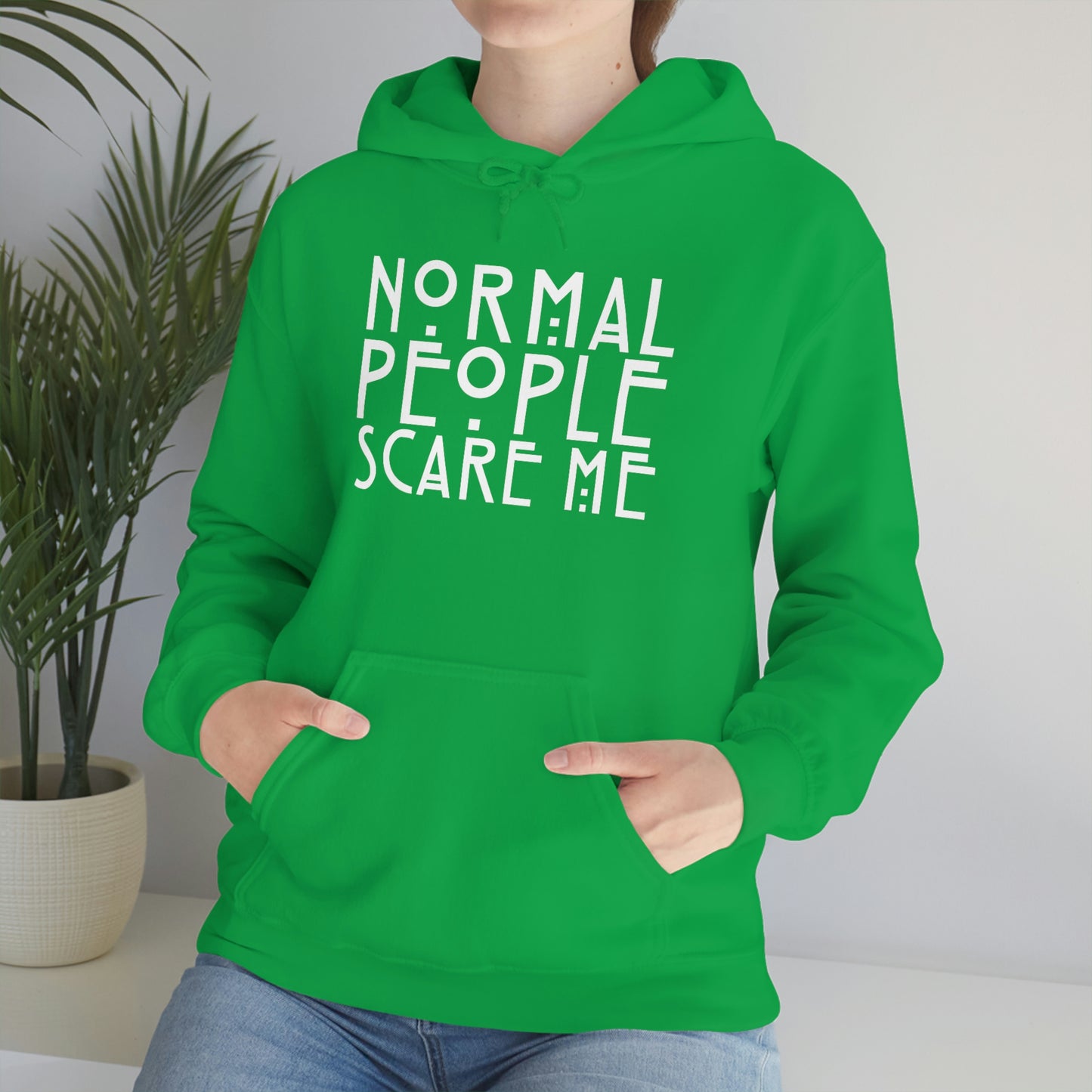 Normal People Scare Me White Font Unisex Heavy Blend™ Hooded Sweatshirt
