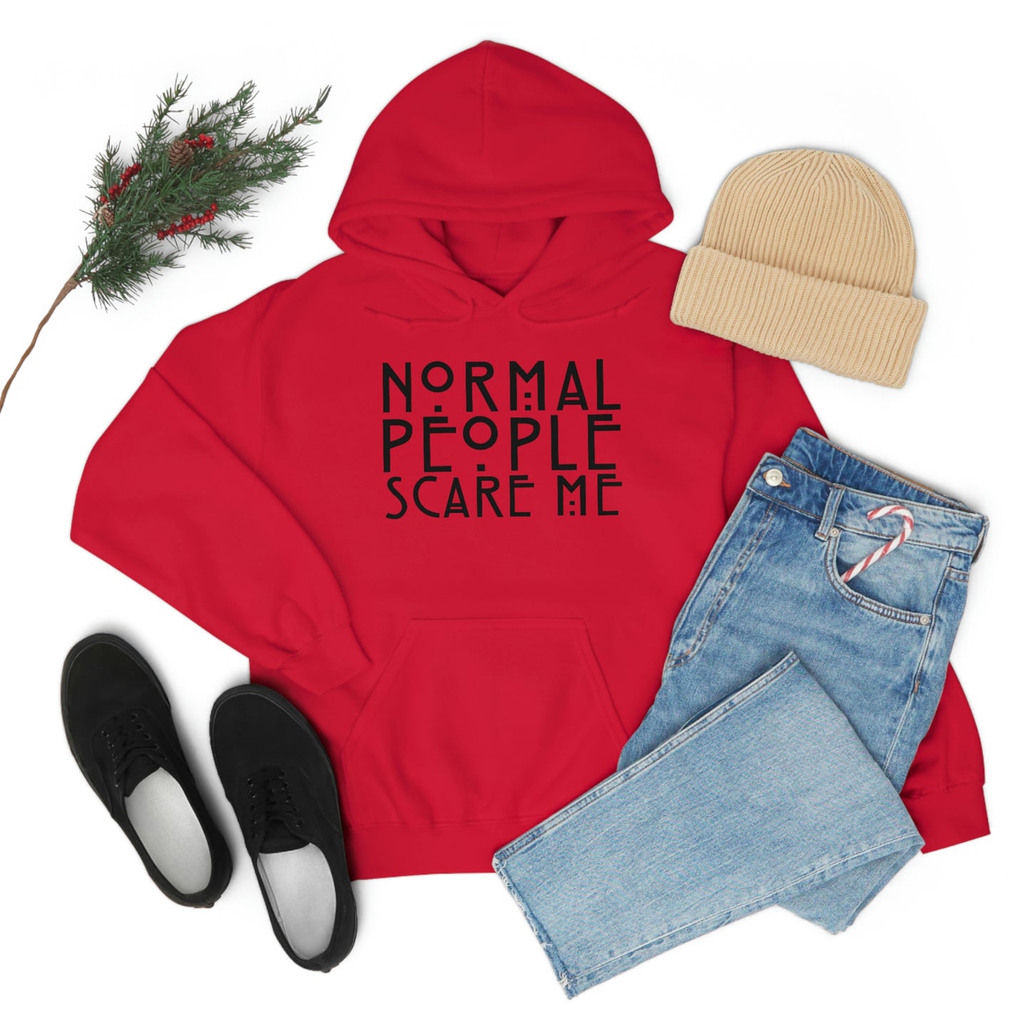 Normal People Scare Me Black Font Unisex Heavy Blend™ Hooded Sweatshirt