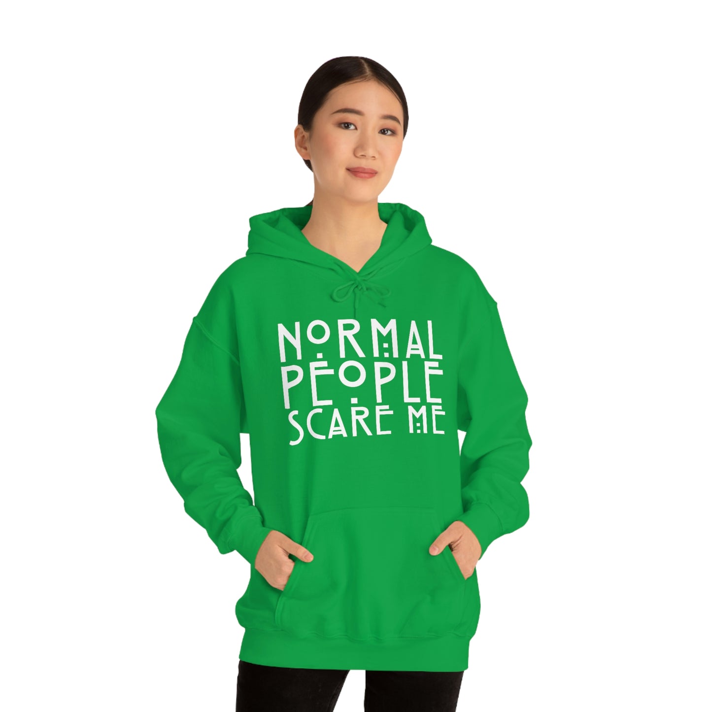 Normal People Scare Me White Font Unisex Heavy Blend™ Hooded Sweatshirt