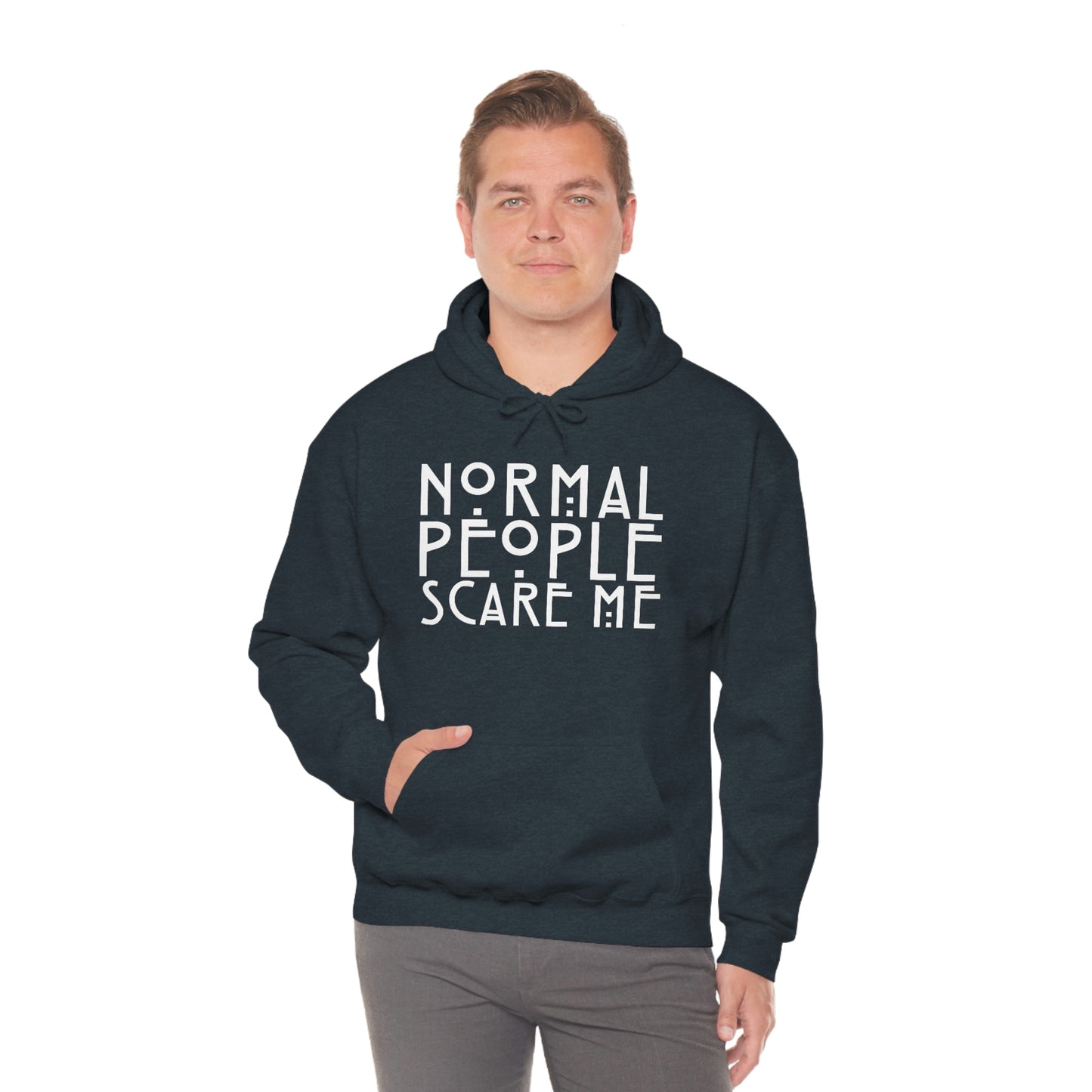 Normal People Scare Me White Font Unisex Heavy Blend™ Hooded Sweatshirt