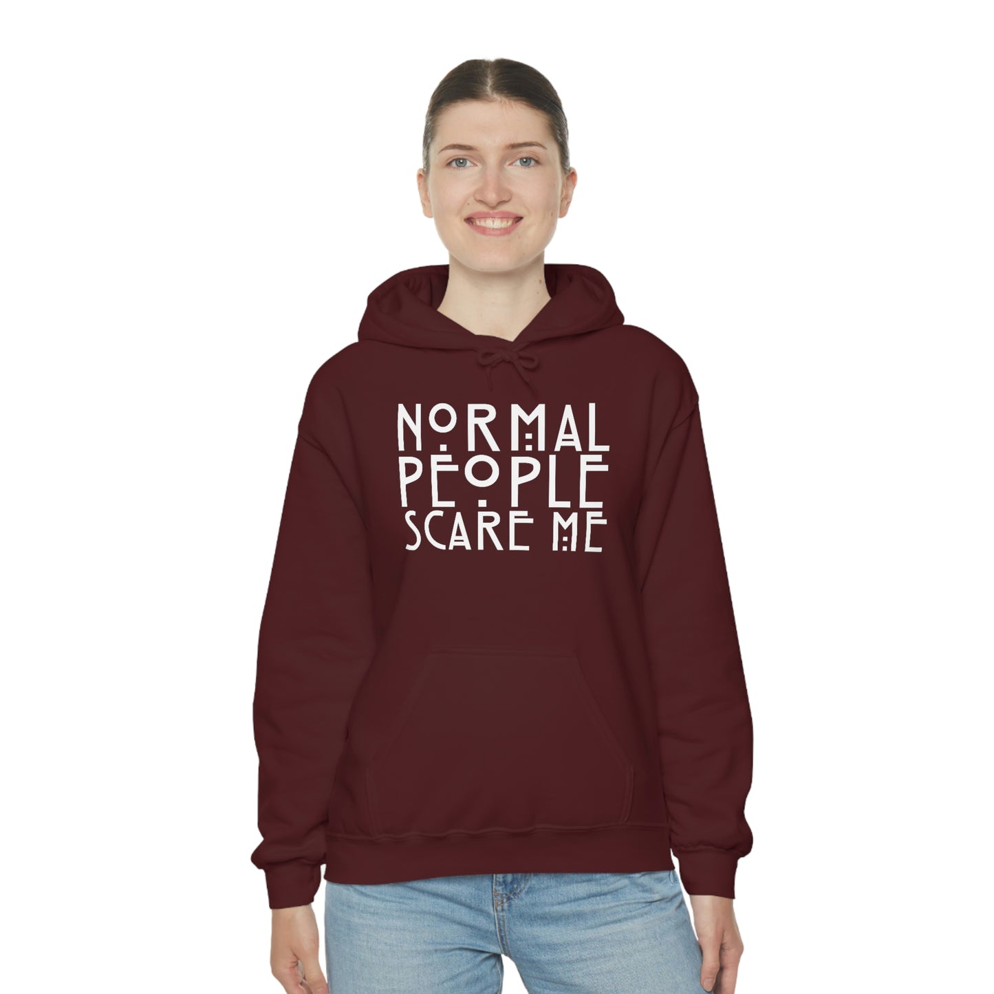 Normal People Scare Me White Font Unisex Heavy Blend™ Hooded Sweatshirt