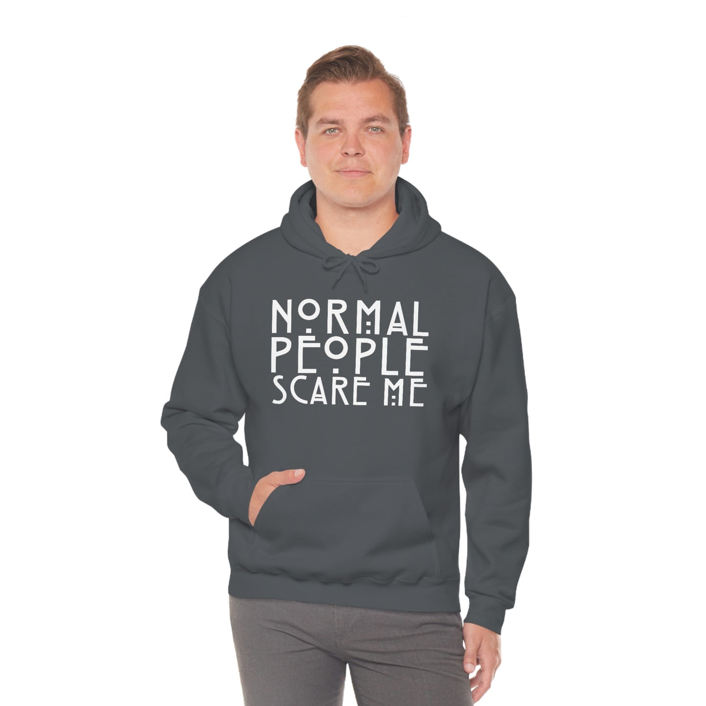 Normal People Scare Me White Font Unisex Heavy Blend™ Hooded Sweatshirt