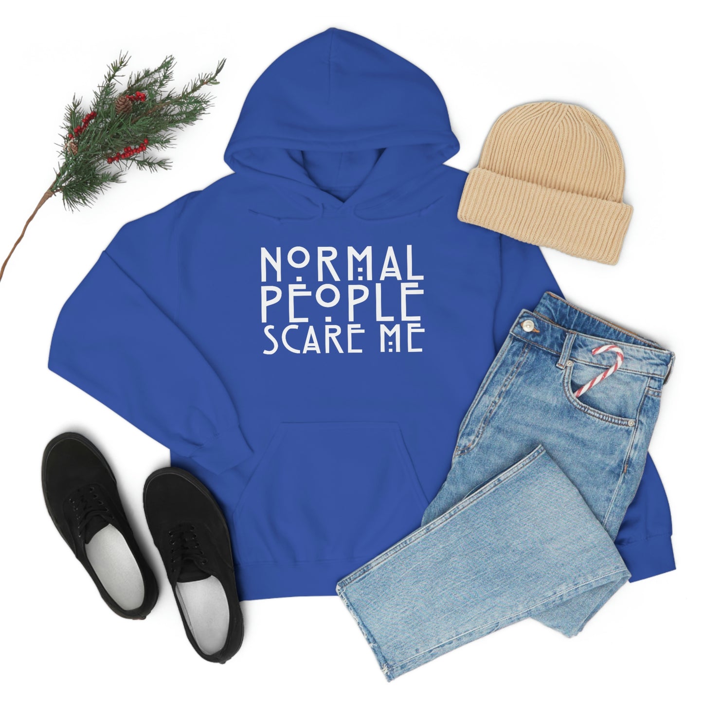 Normal People Scare Me White Font Unisex Heavy Blend™ Hooded Sweatshirt