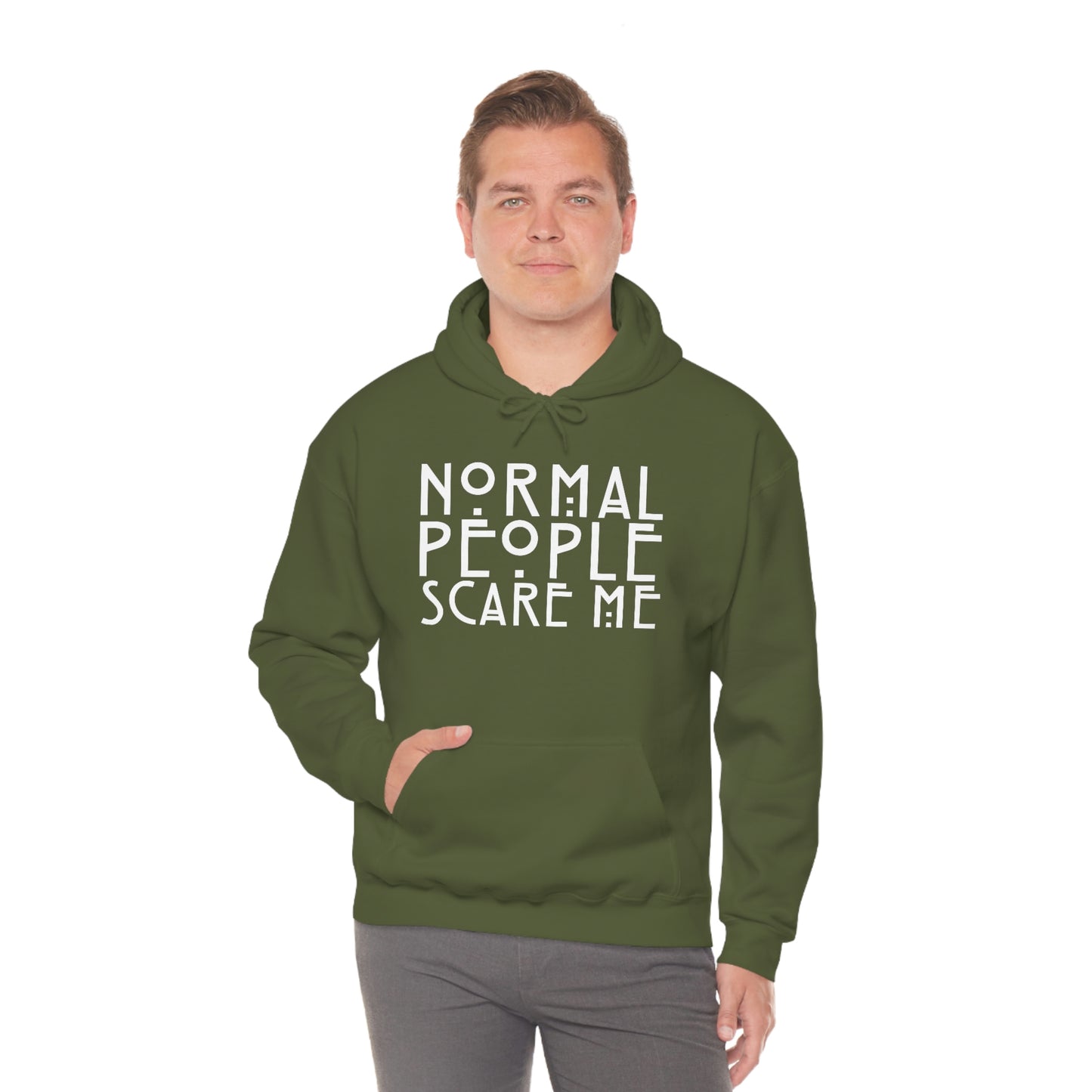 Normal People Scare Me White Font Unisex Heavy Blend™ Hooded Sweatshirt