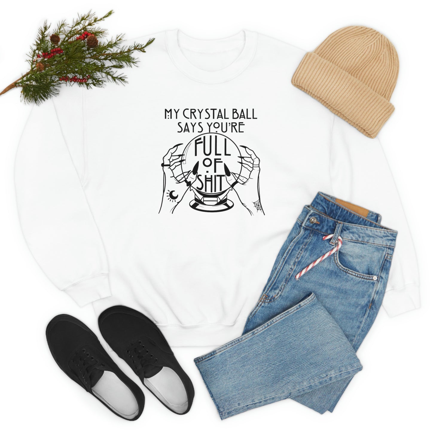 My Crystal Ball Black Font White unisex heavy blend crewneck sweatshirt