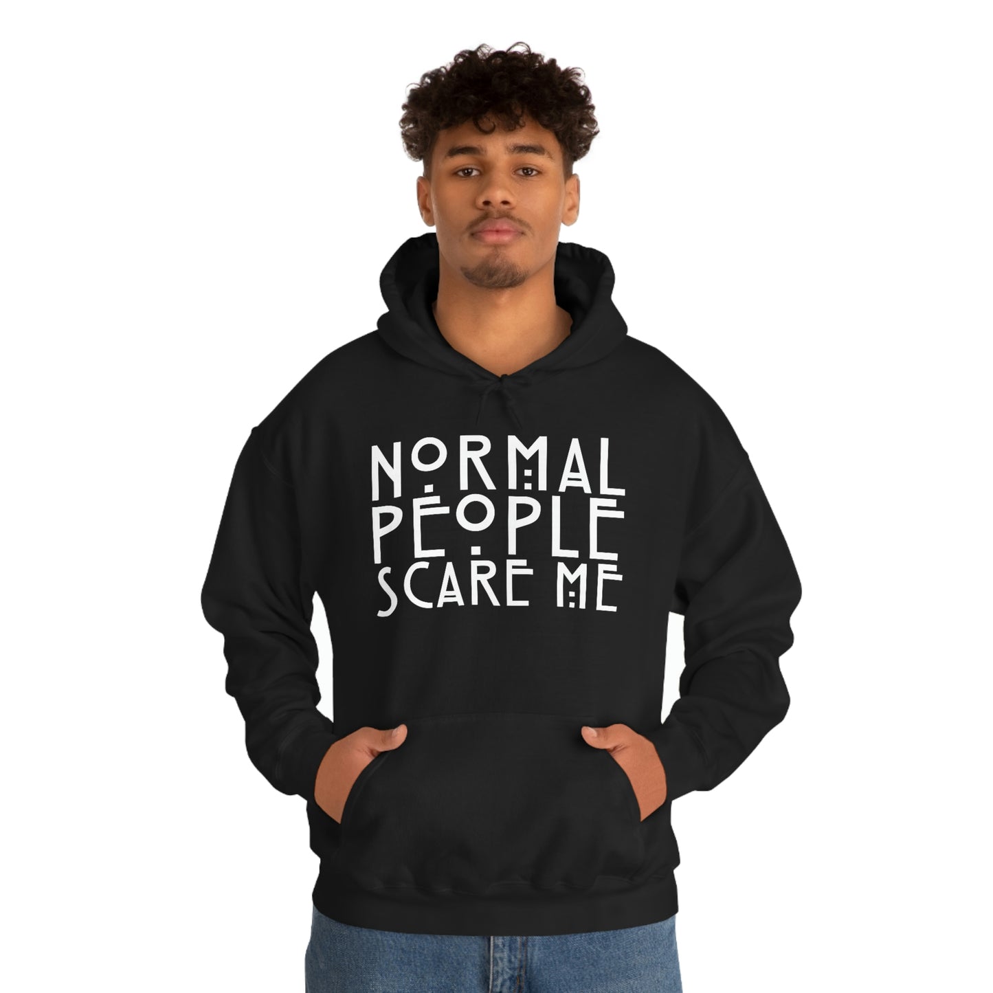 Normal People Scare Me White Font Unisex Heavy Blend™ Hooded Sweatshirt
