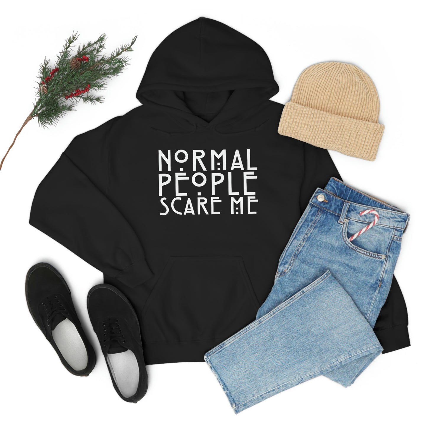 Normal People Scare Me White Font Unisex Heavy Blend™ Hooded Sweatshirt