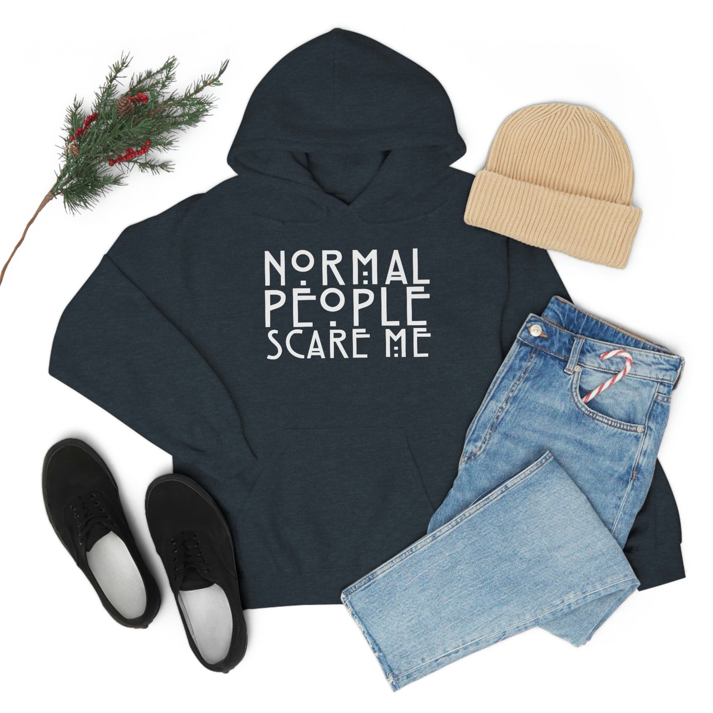 Normal People Scare Me White Font Unisex Heavy Blend™ Hooded Sweatshirt