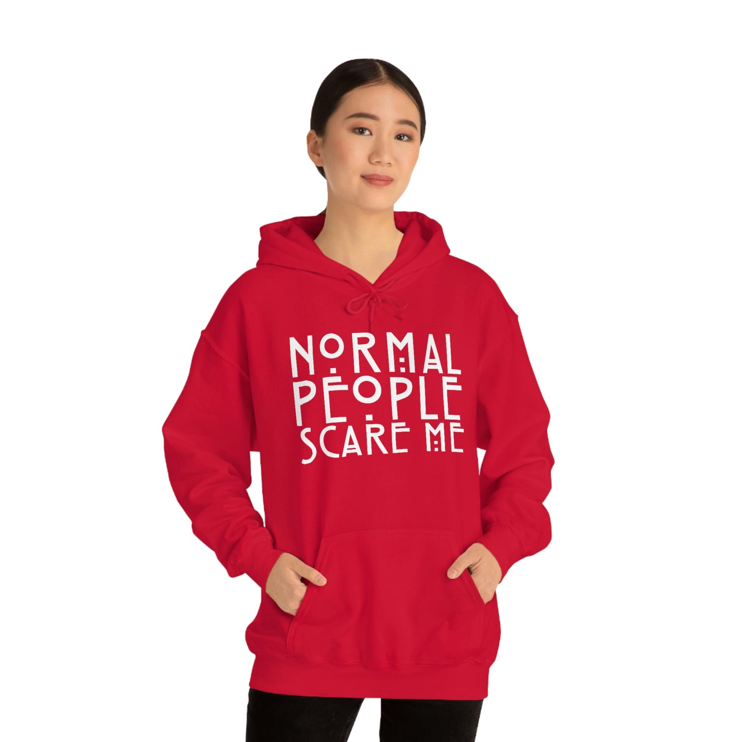 Normal People Scare Me White Font Unisex Heavy Blend™ Hooded Sweatshirt
