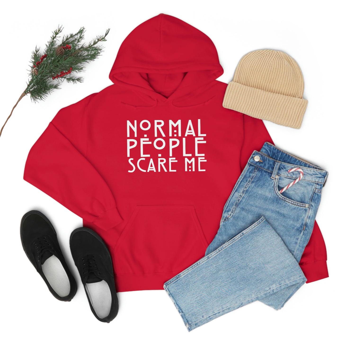 Normal People Scare Me White Font Unisex Heavy Blend™ Hooded Sweatshirt