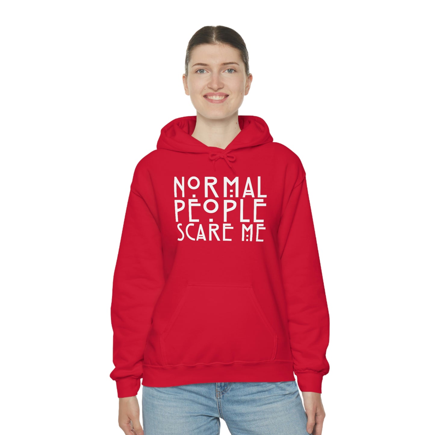 Normal People Scare Me White Font Unisex Heavy Blend™ Hooded Sweatshirt