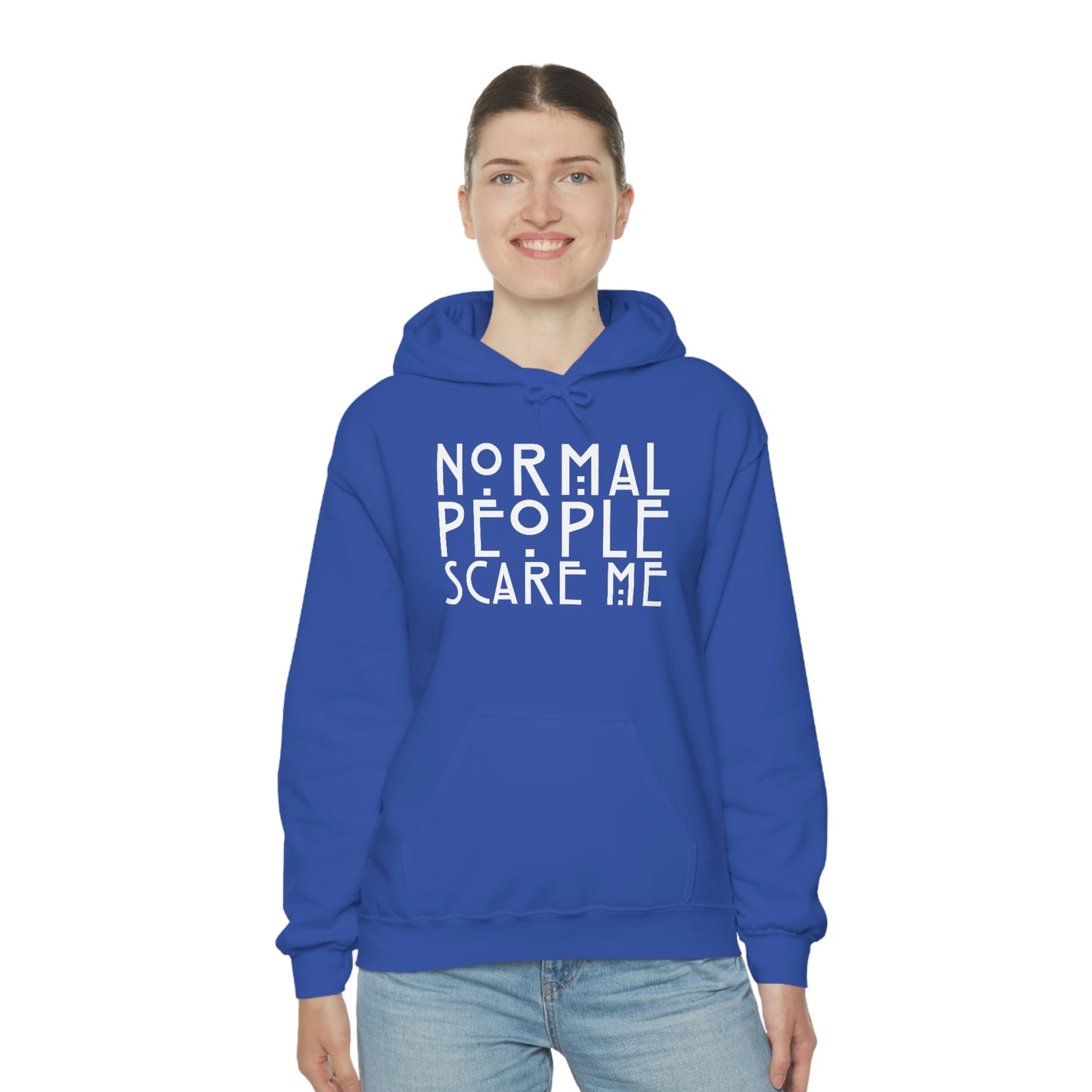 Normal People Scare Me White Font Unisex Heavy Blend™ Hooded Sweatshirt