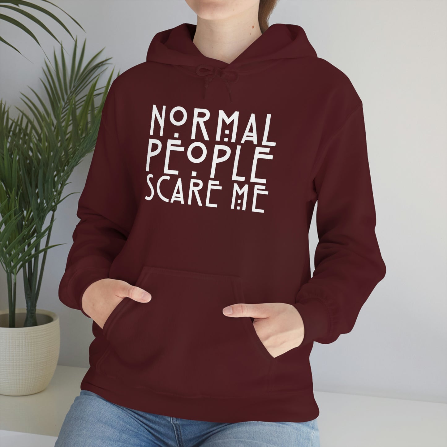 Normal People Scare Me White Font Unisex Heavy Blend™ Hooded Sweatshirt