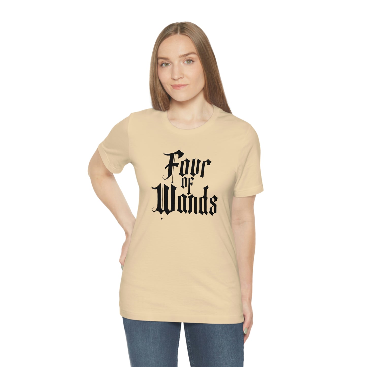 Four of Wands Black Logo Unisex Jersey Short Sleeve Tee