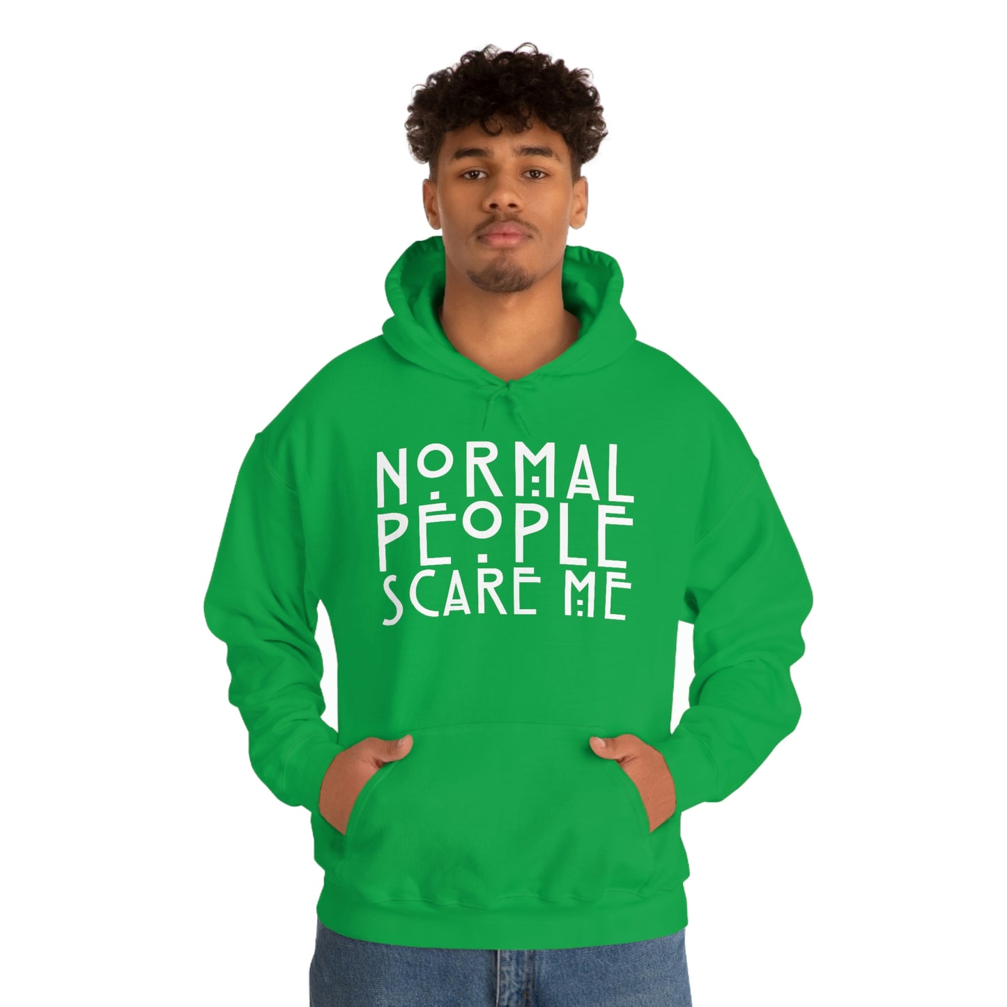 Normal People Scare Me White Font Unisex Heavy Blend™ Hooded Sweatshirt