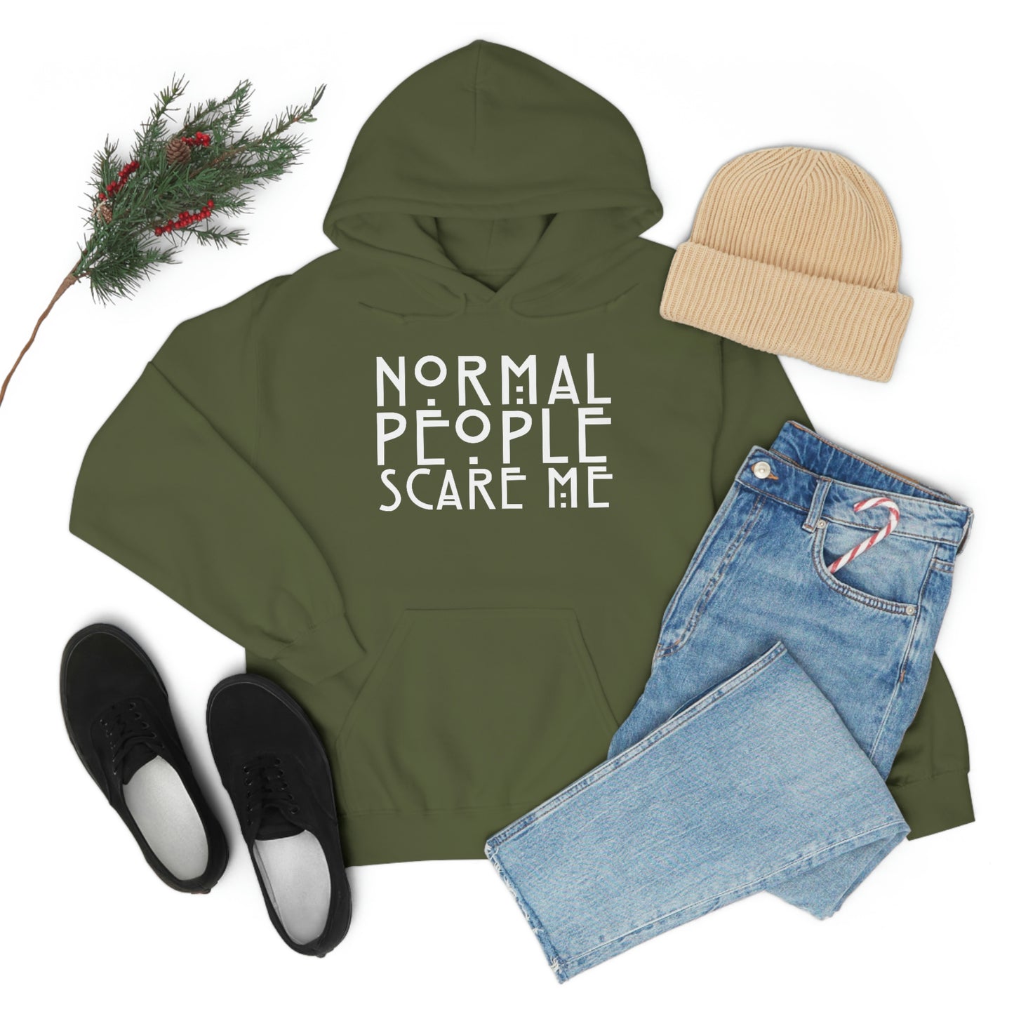 Normal People Scare Me White Font Unisex Heavy Blend™ Hooded Sweatshirt