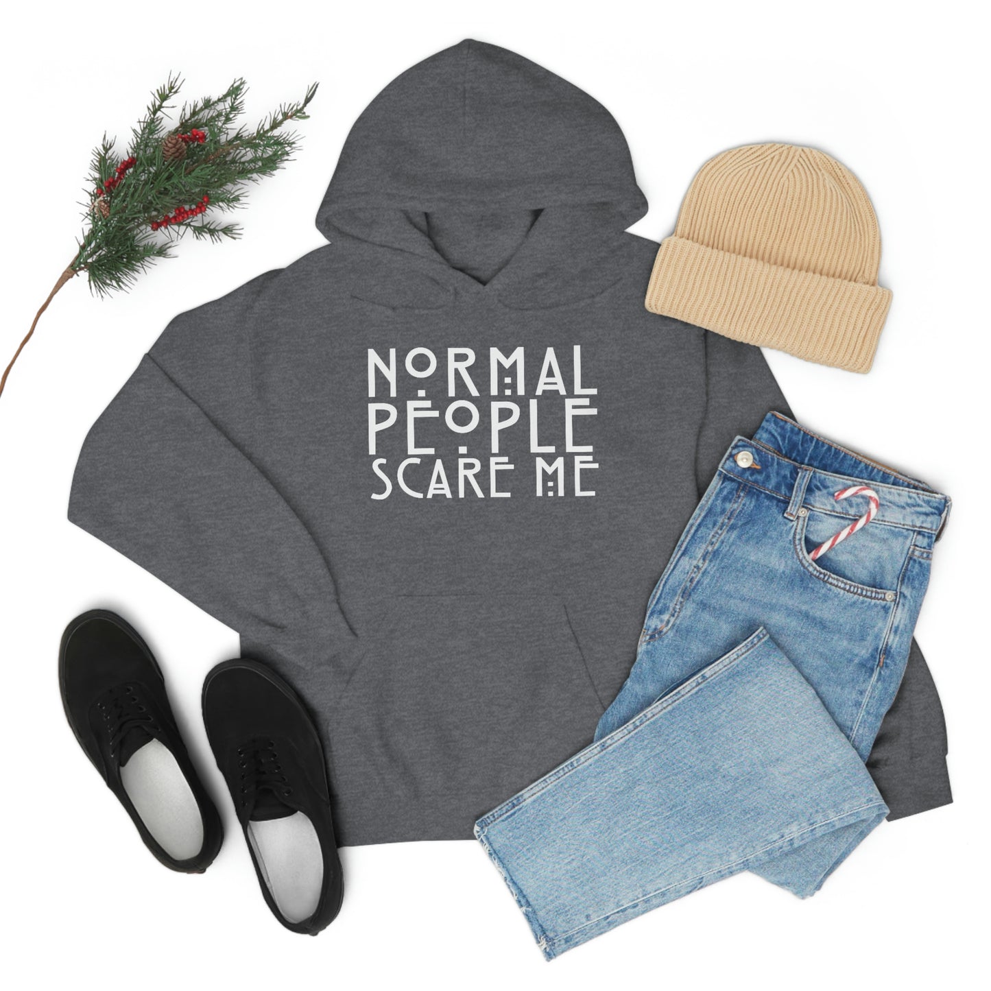 Normal People Scare Me White Font Unisex Heavy Blend™ Hooded Sweatshirt