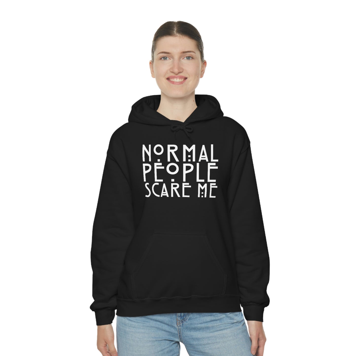Normal People Scare Me White Font Unisex Heavy Blend™ Hooded Sweatshirt