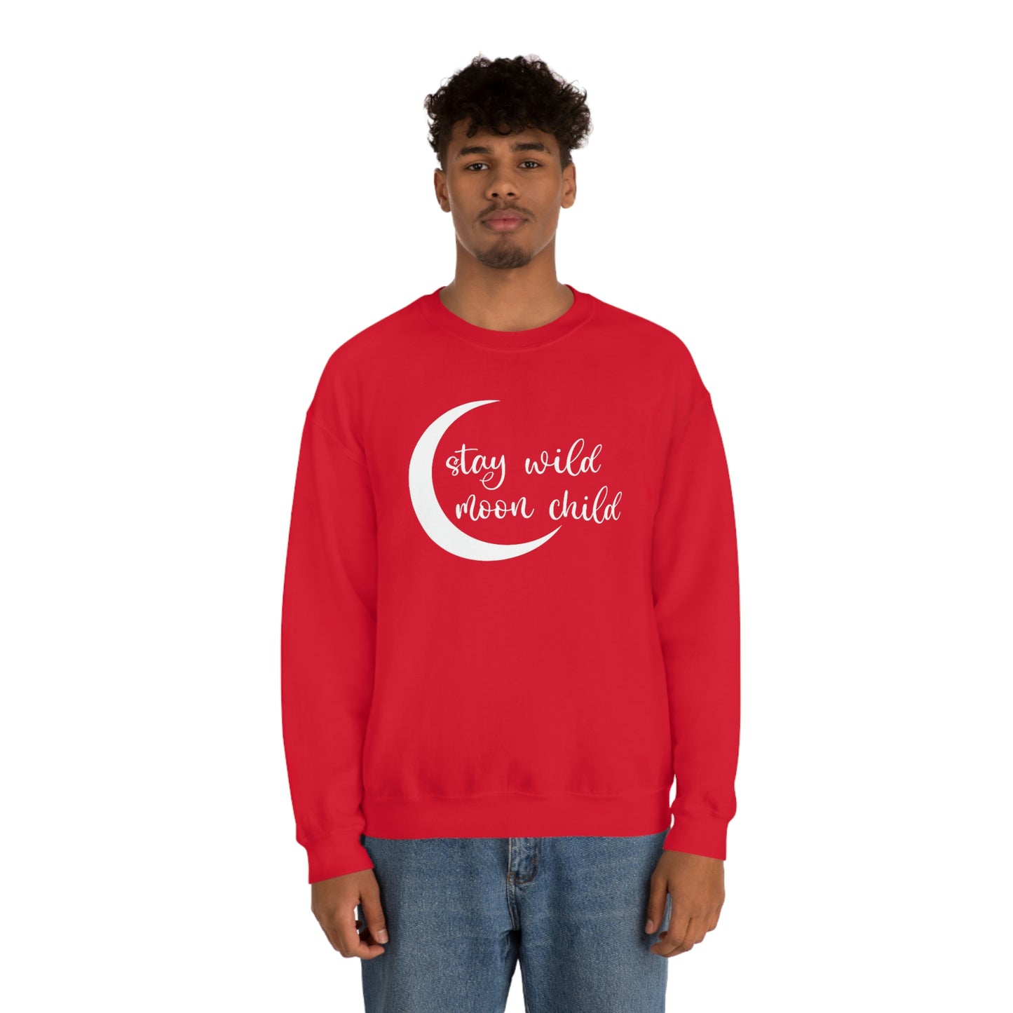 Stay Wild Moon Child White Font unisex heavy blend crewneck sweatshirt
