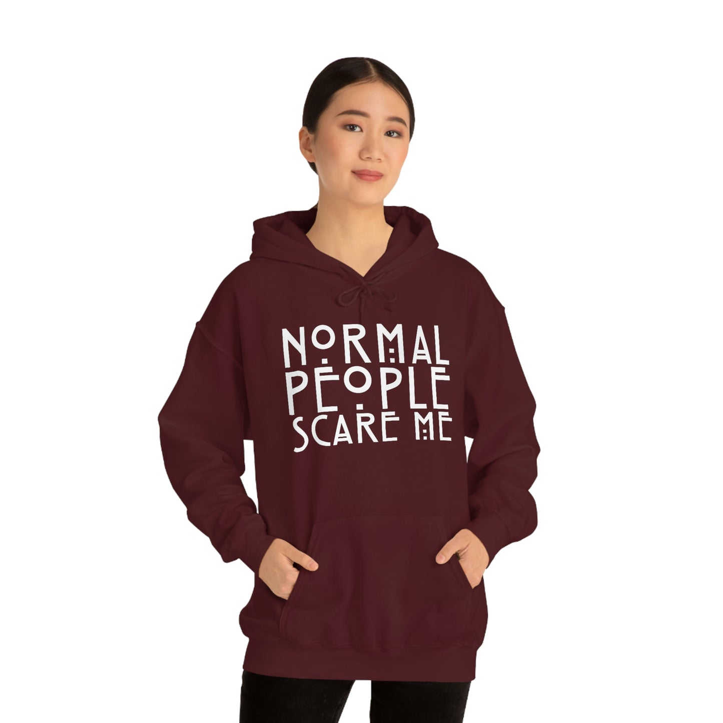 Normal People Scare Me White Font Unisex Heavy Blend™ Hooded Sweatshirt