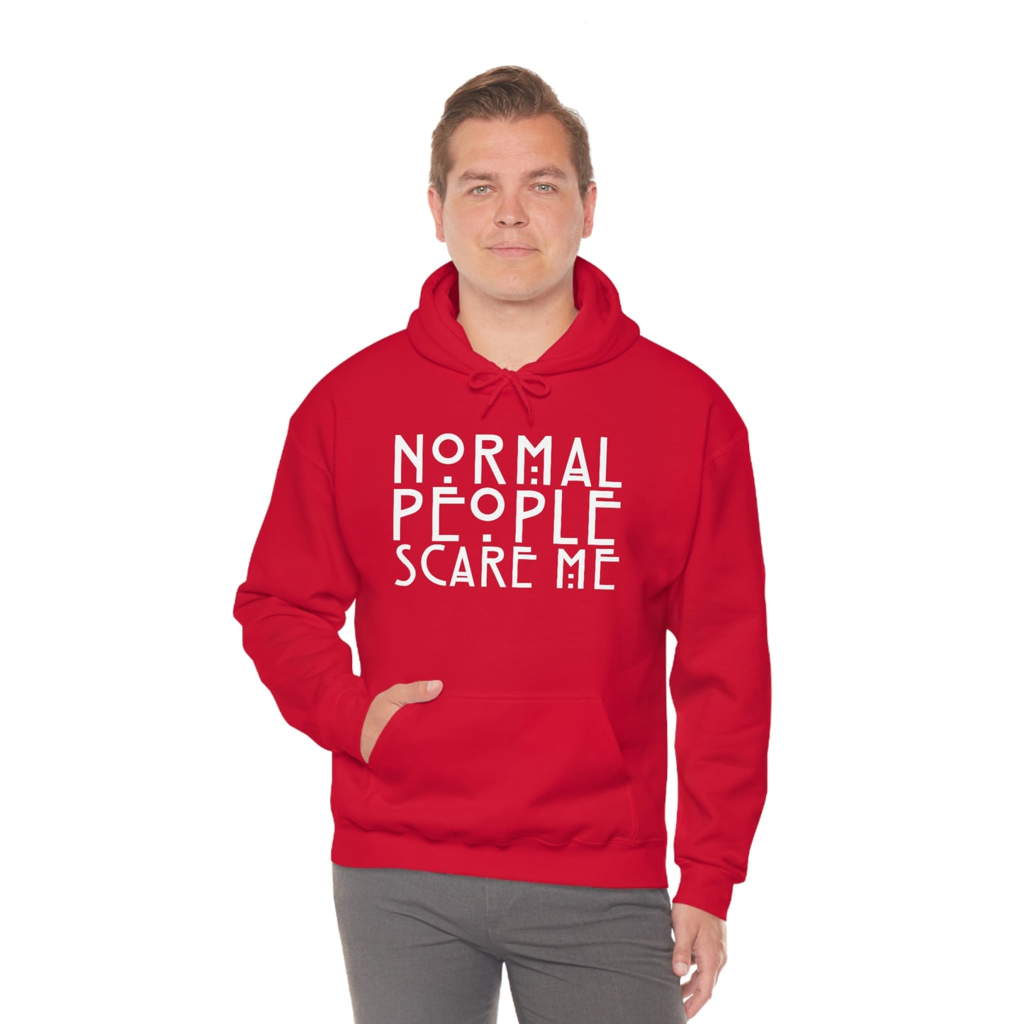 Normal People Scare Me White Font Unisex Heavy Blend™ Hooded Sweatshirt