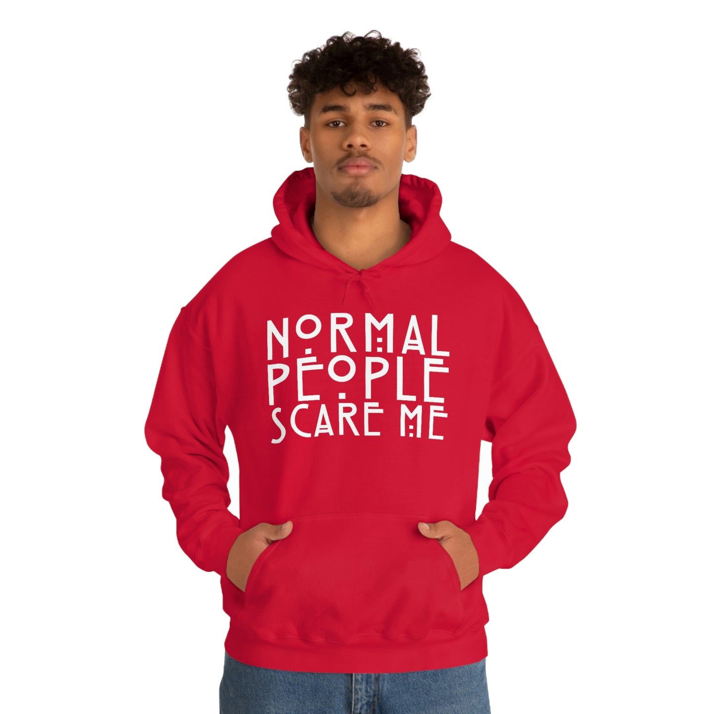 Normal People Scare Me White Font Unisex Heavy Blend™ Hooded Sweatshirt