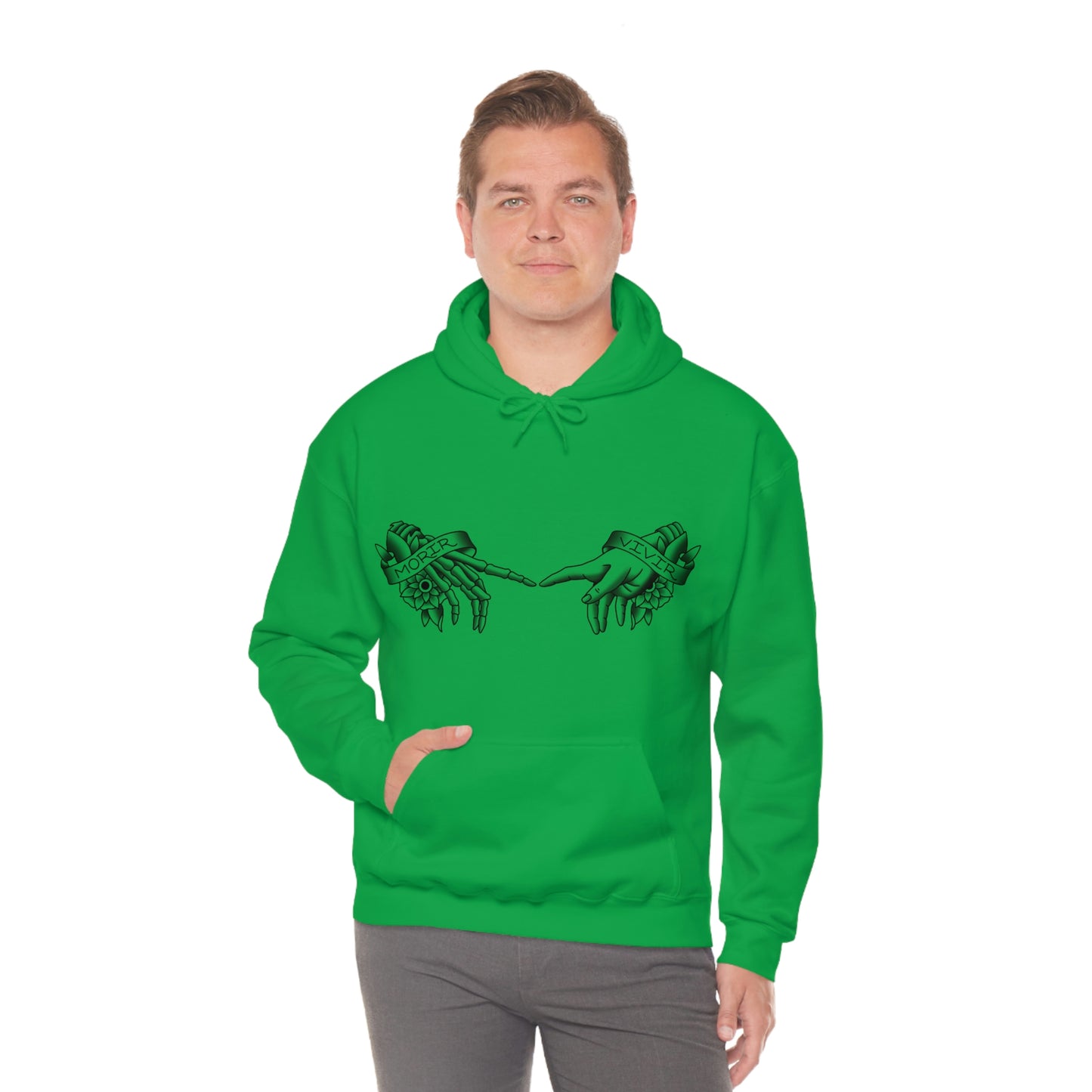 Morir-Vivir Black Font Unisex Heavy Blend™ Hooded Sweatshirt