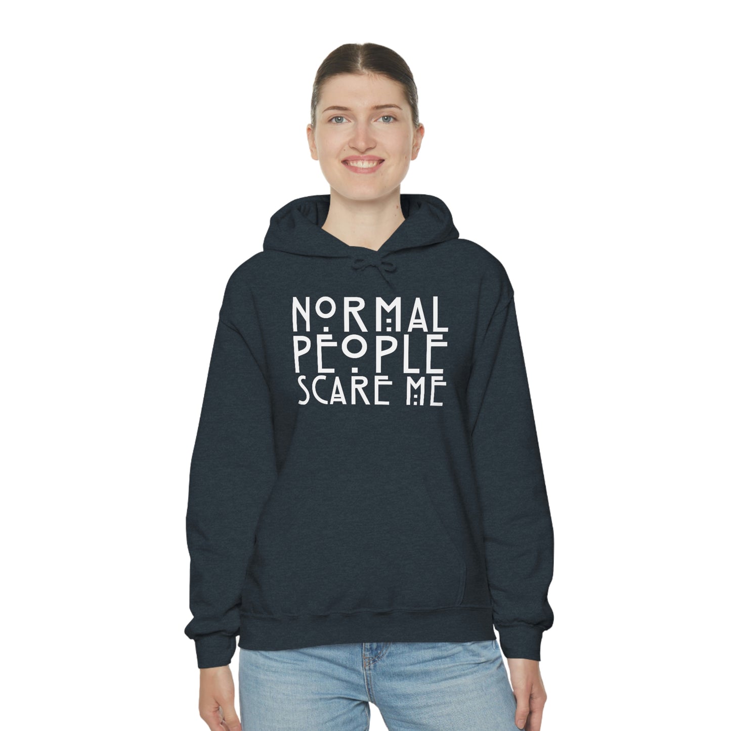 Normal People Scare Me White Font Unisex Heavy Blend™ Hooded Sweatshirt