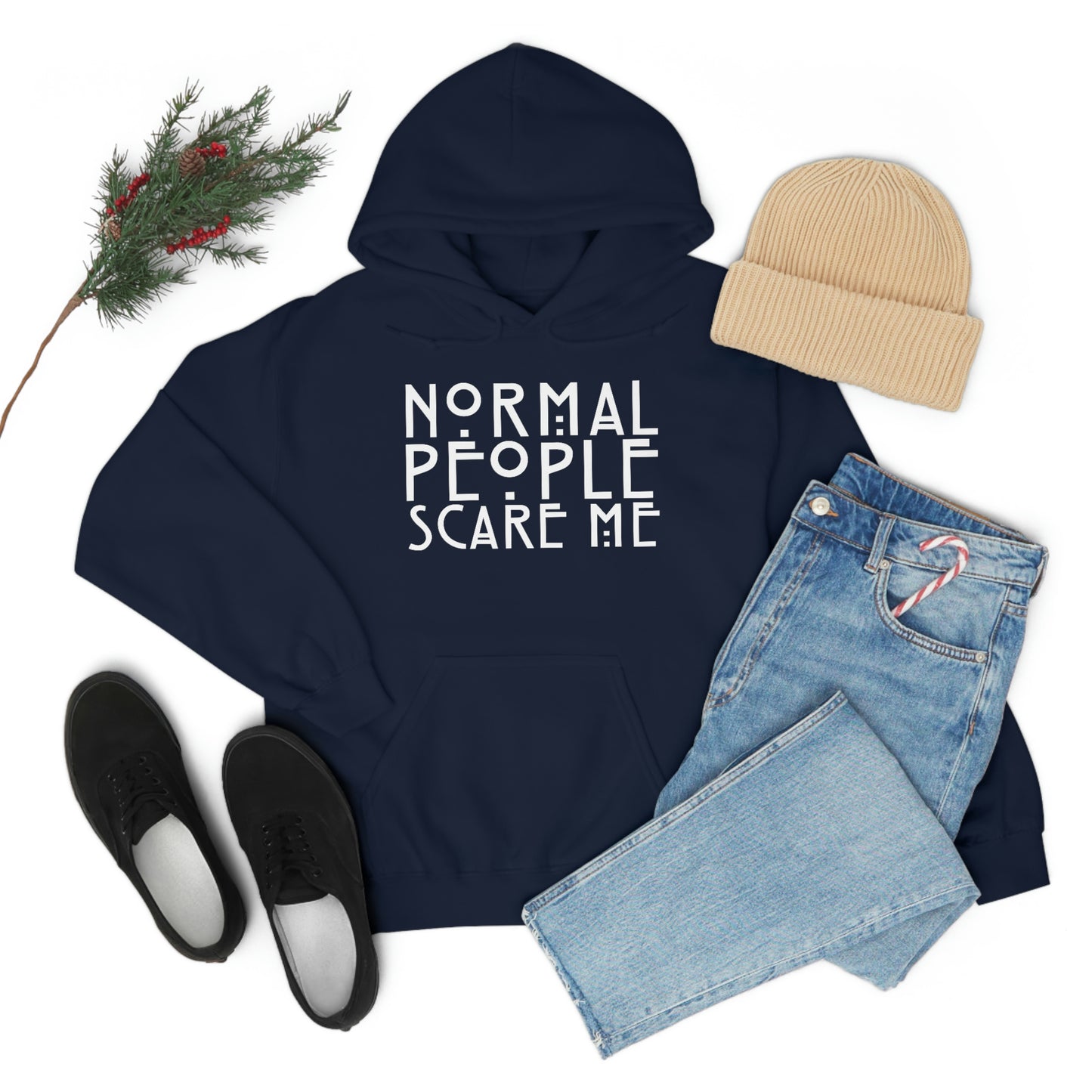 Normal People Scare Me White Font Unisex Heavy Blend™ Hooded Sweatshirt