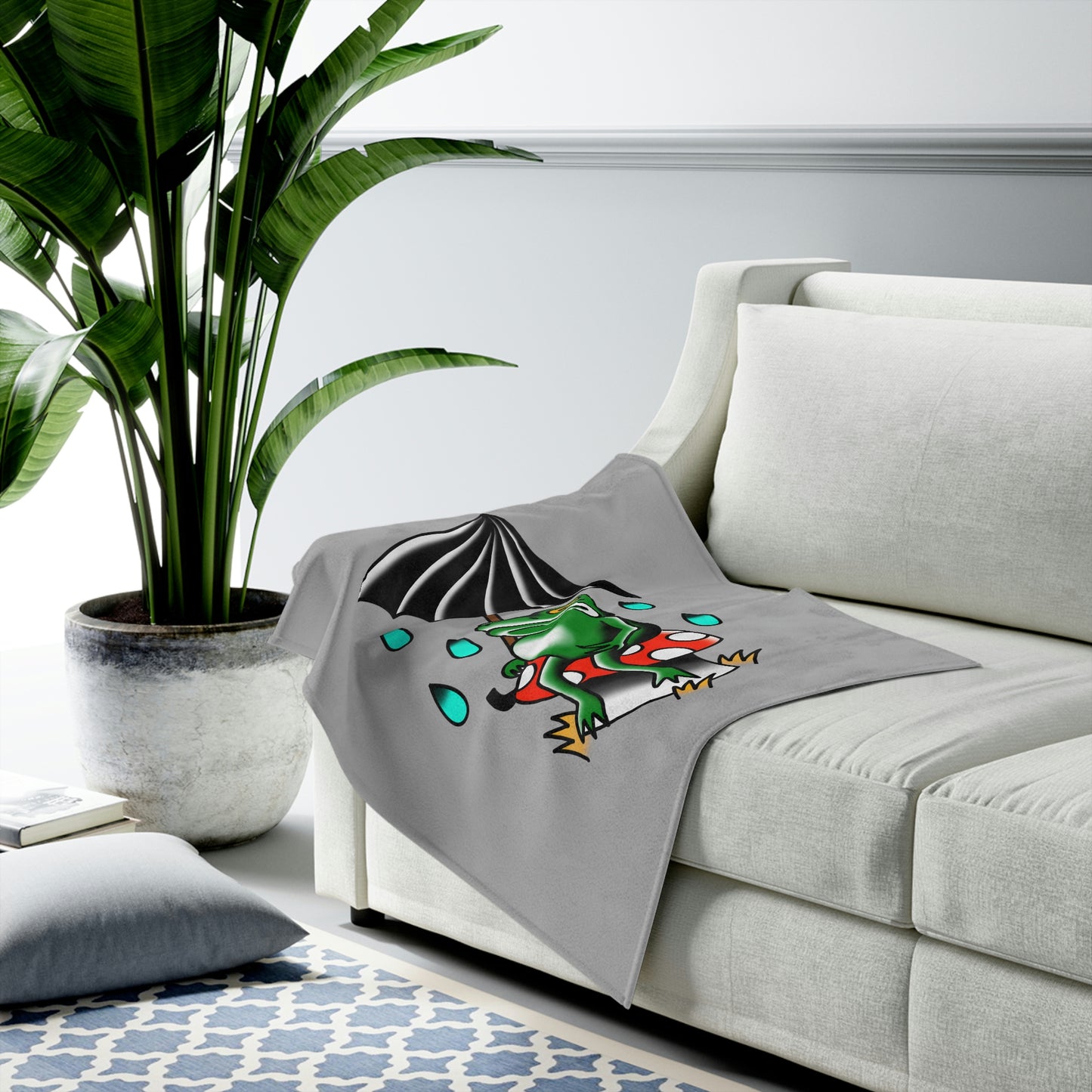 Rainy Day Frog Velveteen Plush Blanket