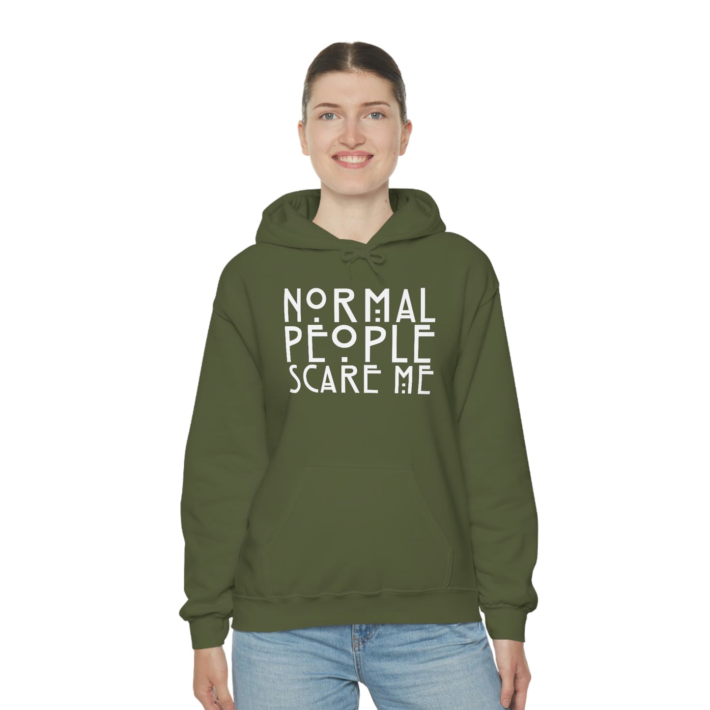 Normal People Scare Me White Font Unisex Heavy Blend™ Hooded Sweatshirt