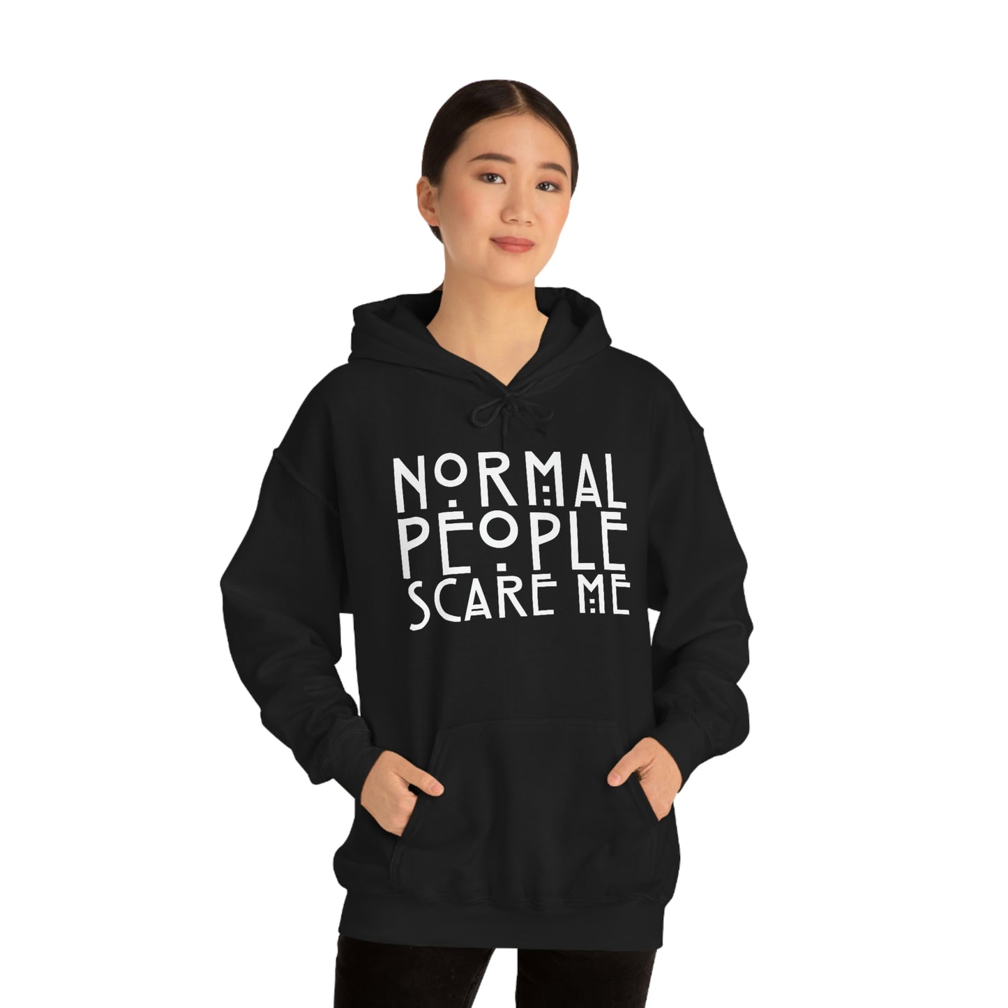 Normal People Scare Me White Font Unisex Heavy Blend™ Hooded Sweatshirt