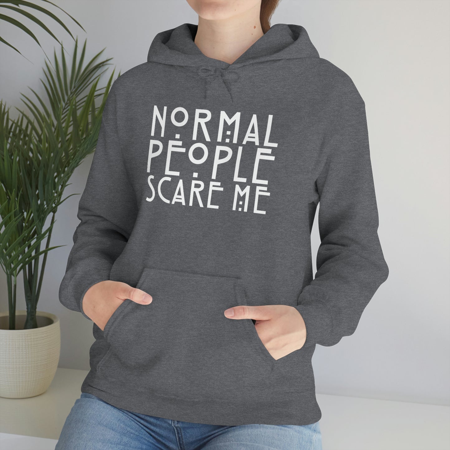 Normal People Scare Me White Font Unisex Heavy Blend™ Hooded Sweatshirt