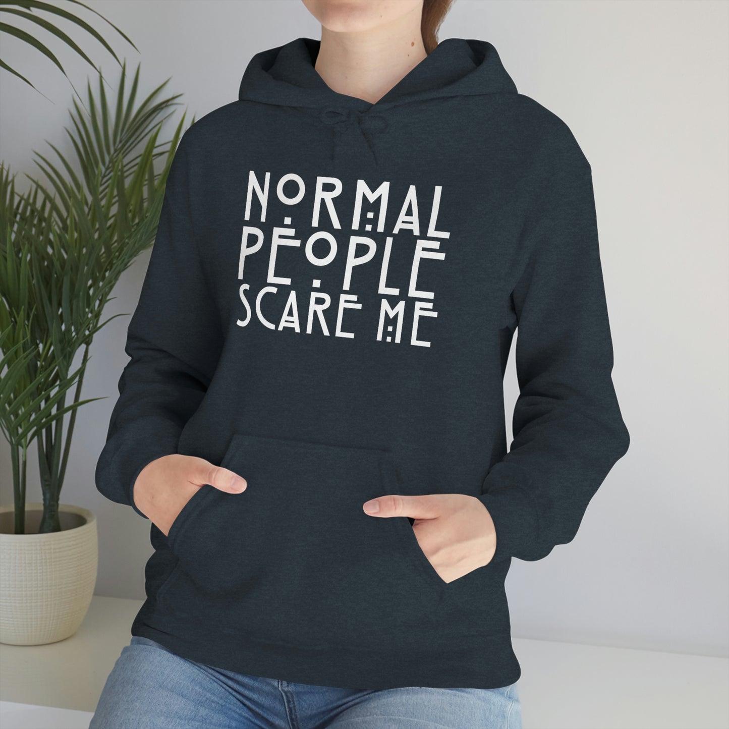 Normal People Scare Me White Font Unisex Heavy Blend™ Hooded Sweatshirt
