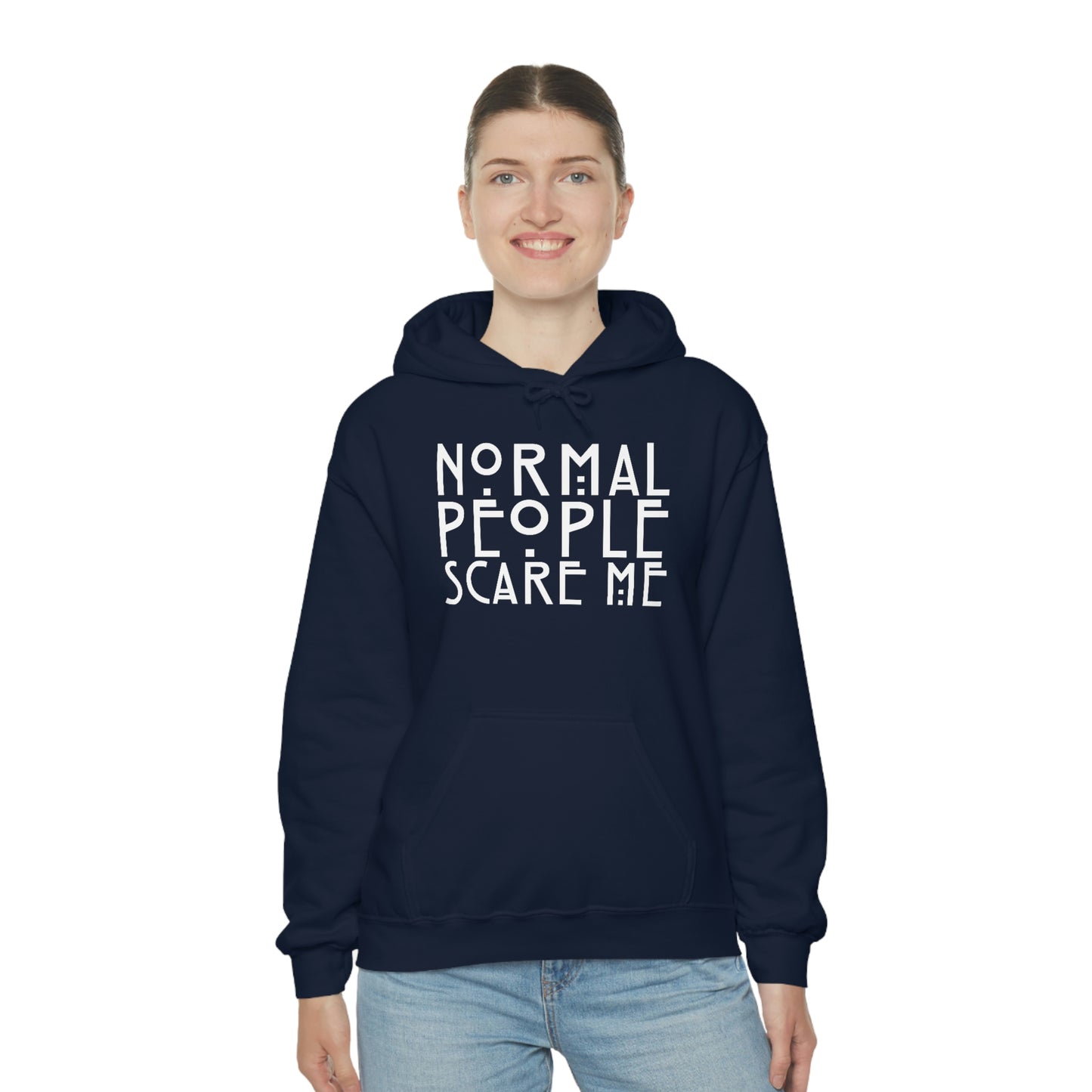 Normal People Scare Me White Font Unisex Heavy Blend™ Hooded Sweatshirt
