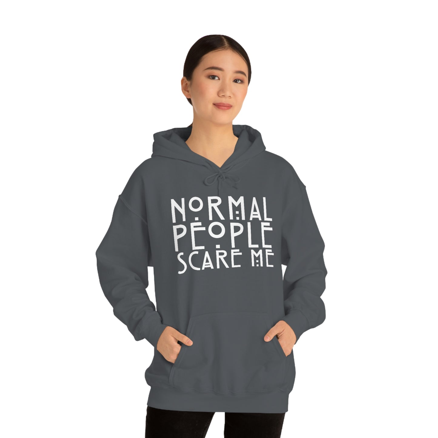 Normal People Scare Me White Font Unisex Heavy Blend™ Hooded Sweatshirt