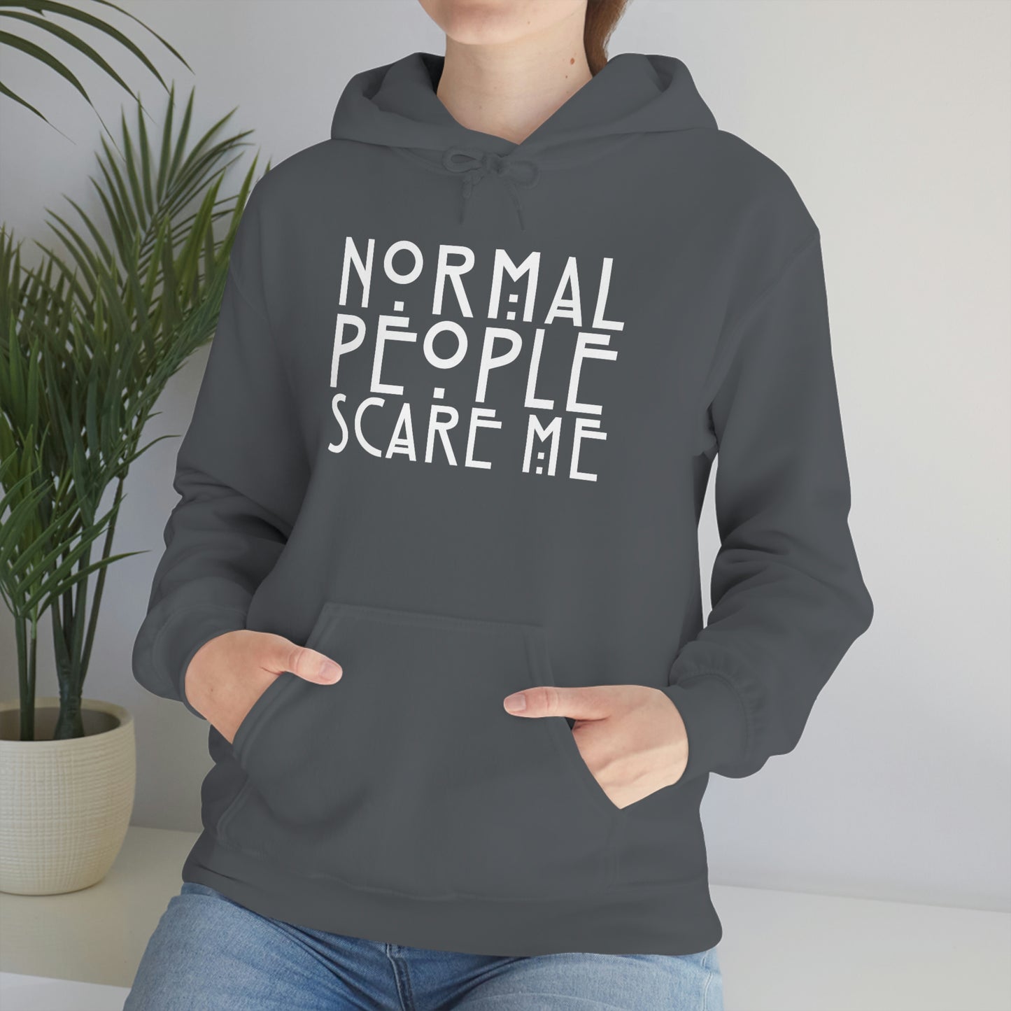 Normal People Scare Me White Font Unisex Heavy Blend™ Hooded Sweatshirt