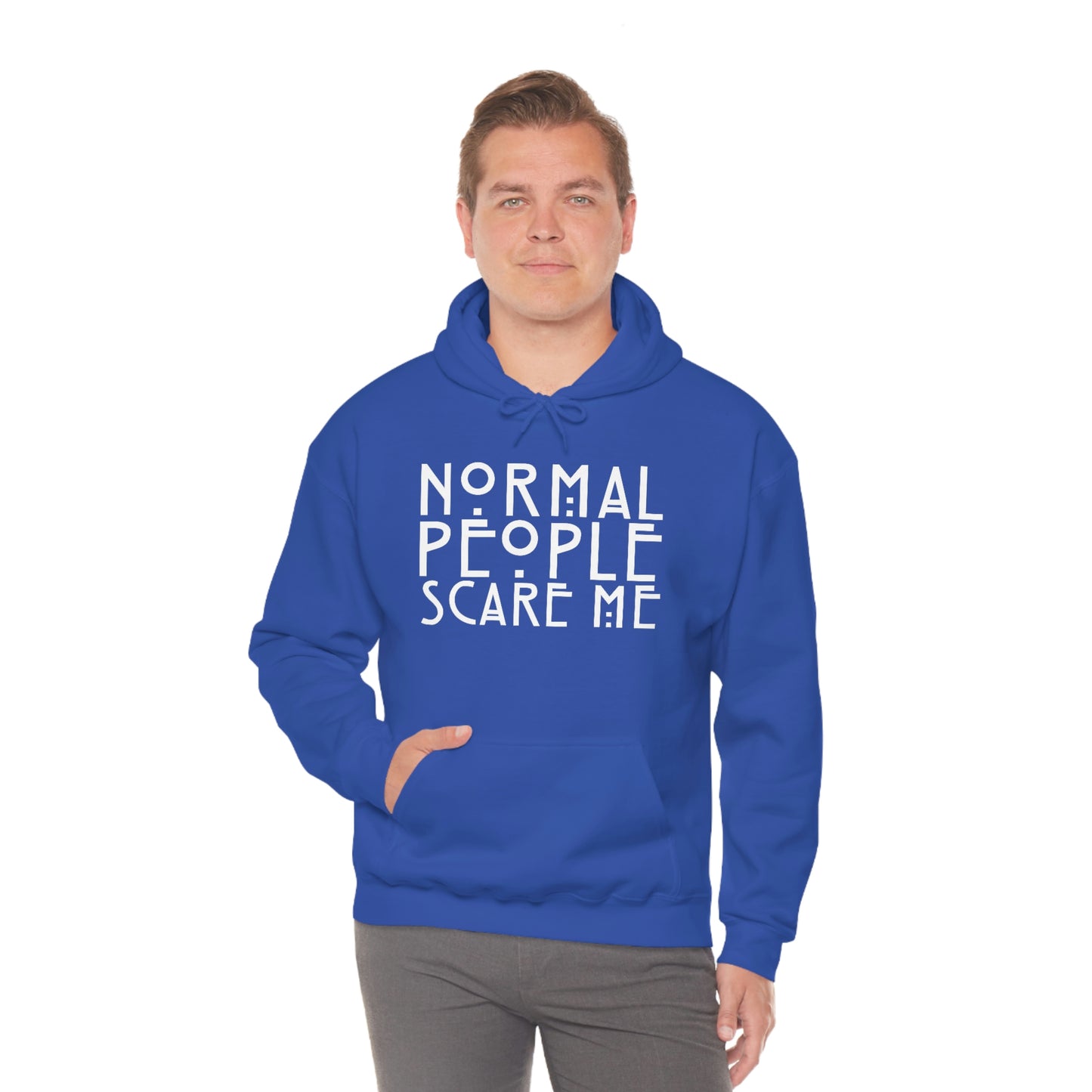 Normal People Scare Me White Font Unisex Heavy Blend™ Hooded Sweatshirt