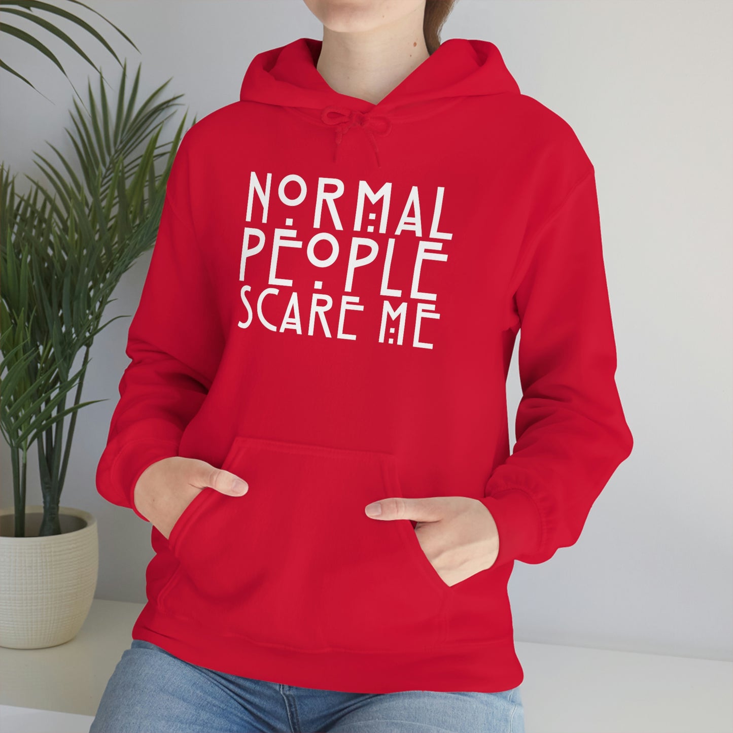 Normal People Scare Me White Font Unisex Heavy Blend™ Hooded Sweatshirt