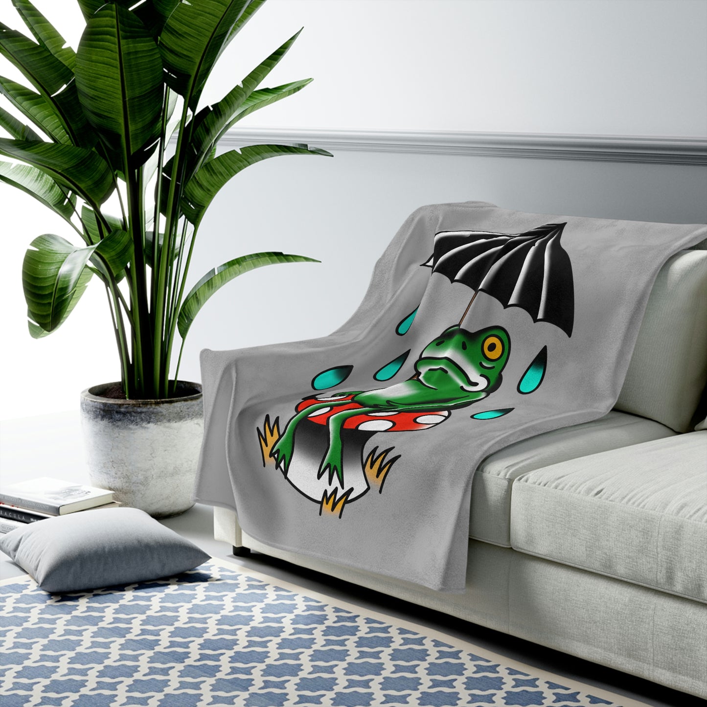 Rainy Day Frog Velveteen Plush Blanket