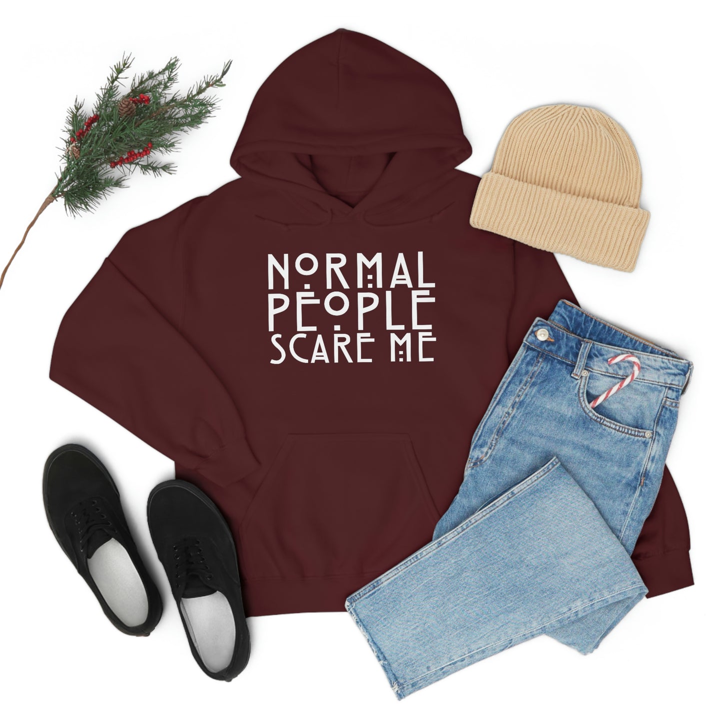 Normal People Scare Me White Font Unisex Heavy Blend™ Hooded Sweatshirt