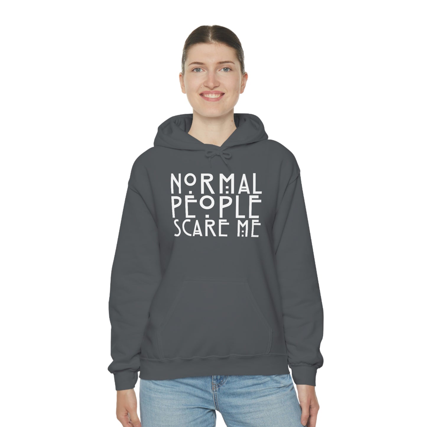 Normal People Scare Me White Font Unisex Heavy Blend™ Hooded Sweatshirt