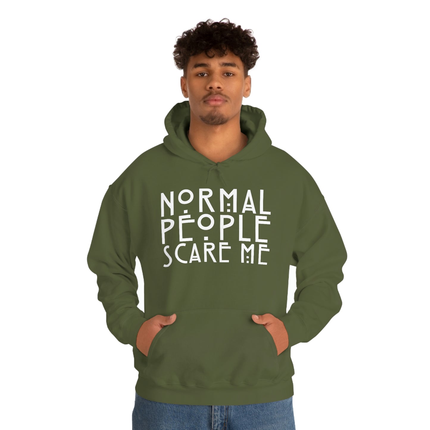 Normal People Scare Me White Font Unisex Heavy Blend™ Hooded Sweatshirt
