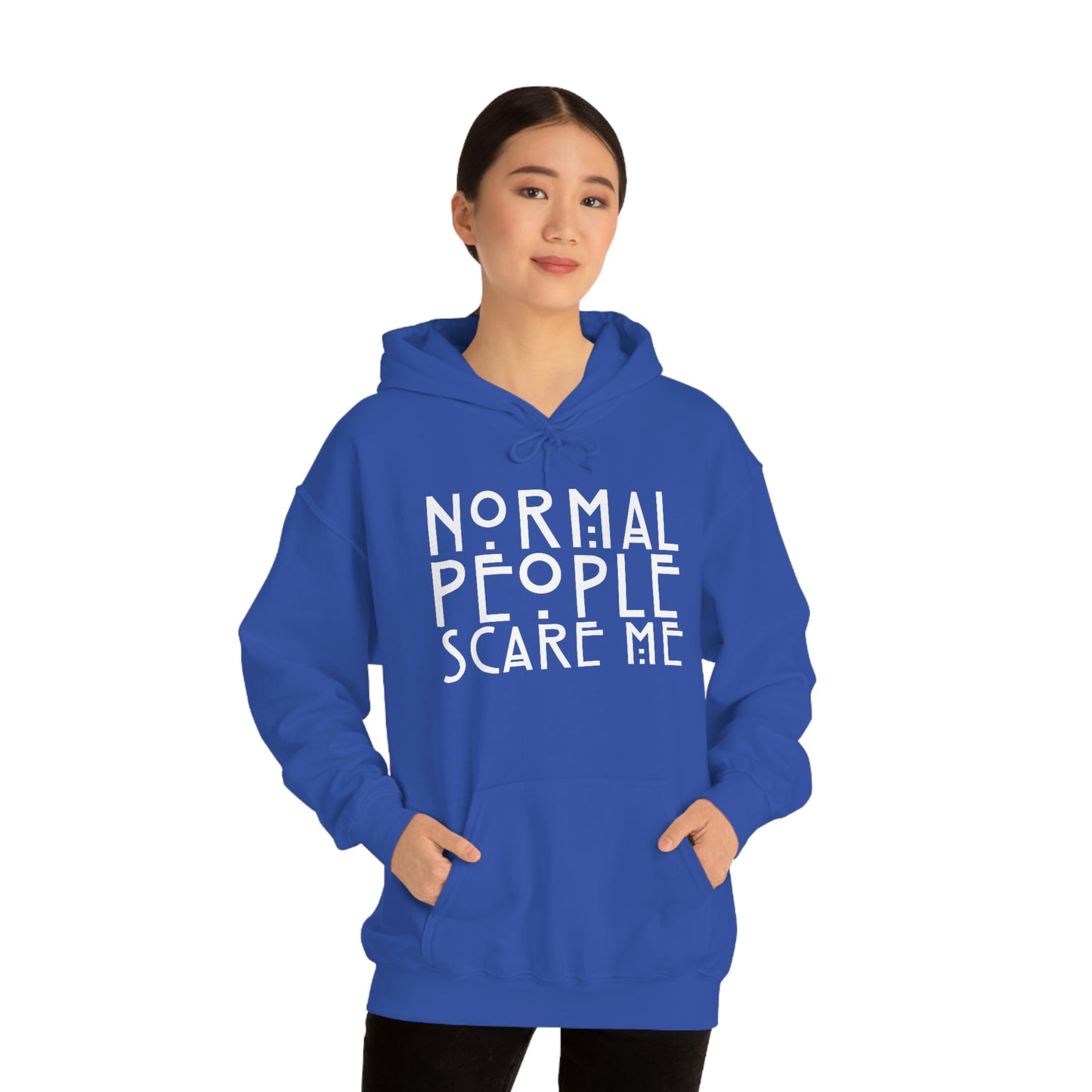 Normal People Scare Me White Font Unisex Heavy Blend™ Hooded Sweatshirt