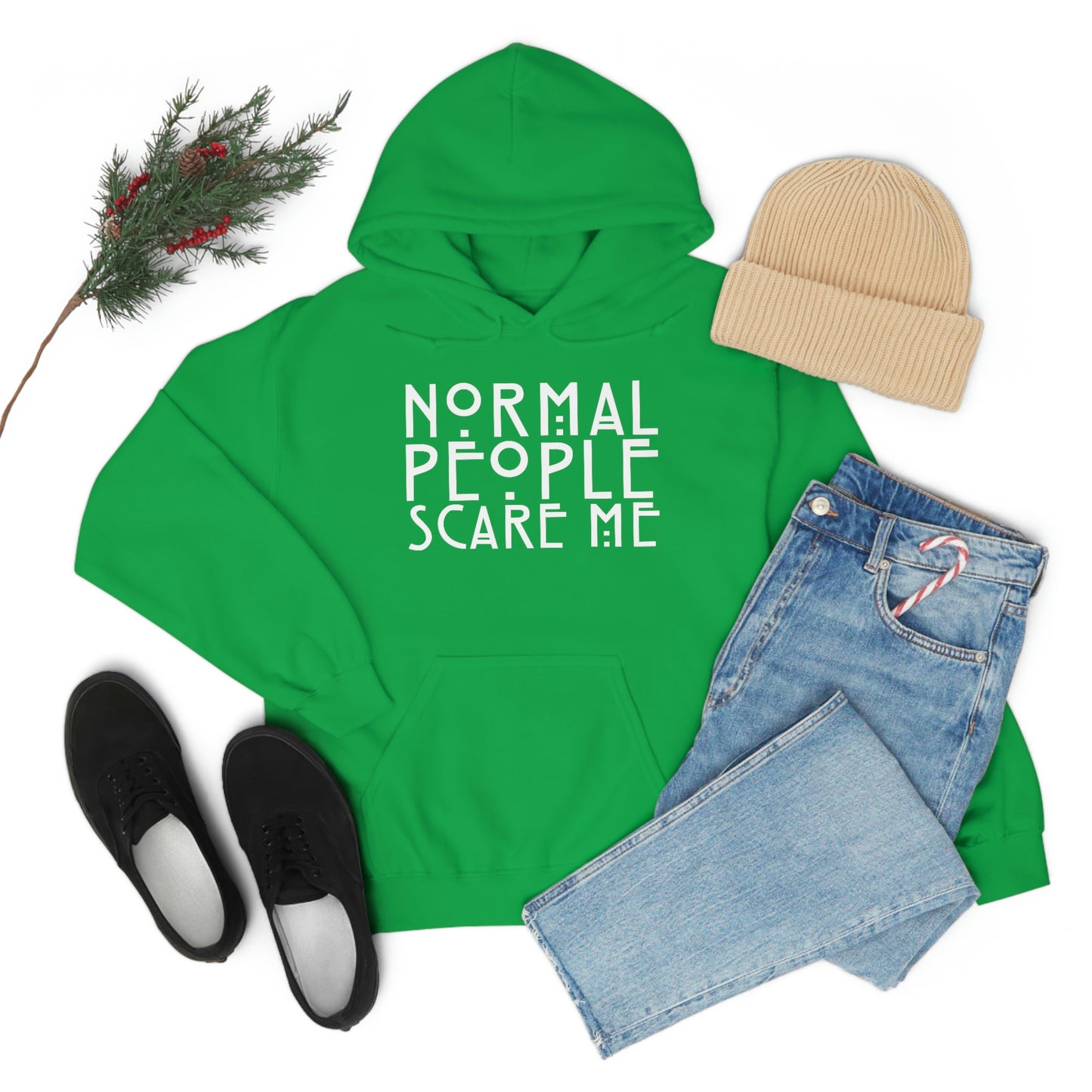 Normal People Scare Me White Font Unisex Heavy Blend™ Hooded Sweatshirt