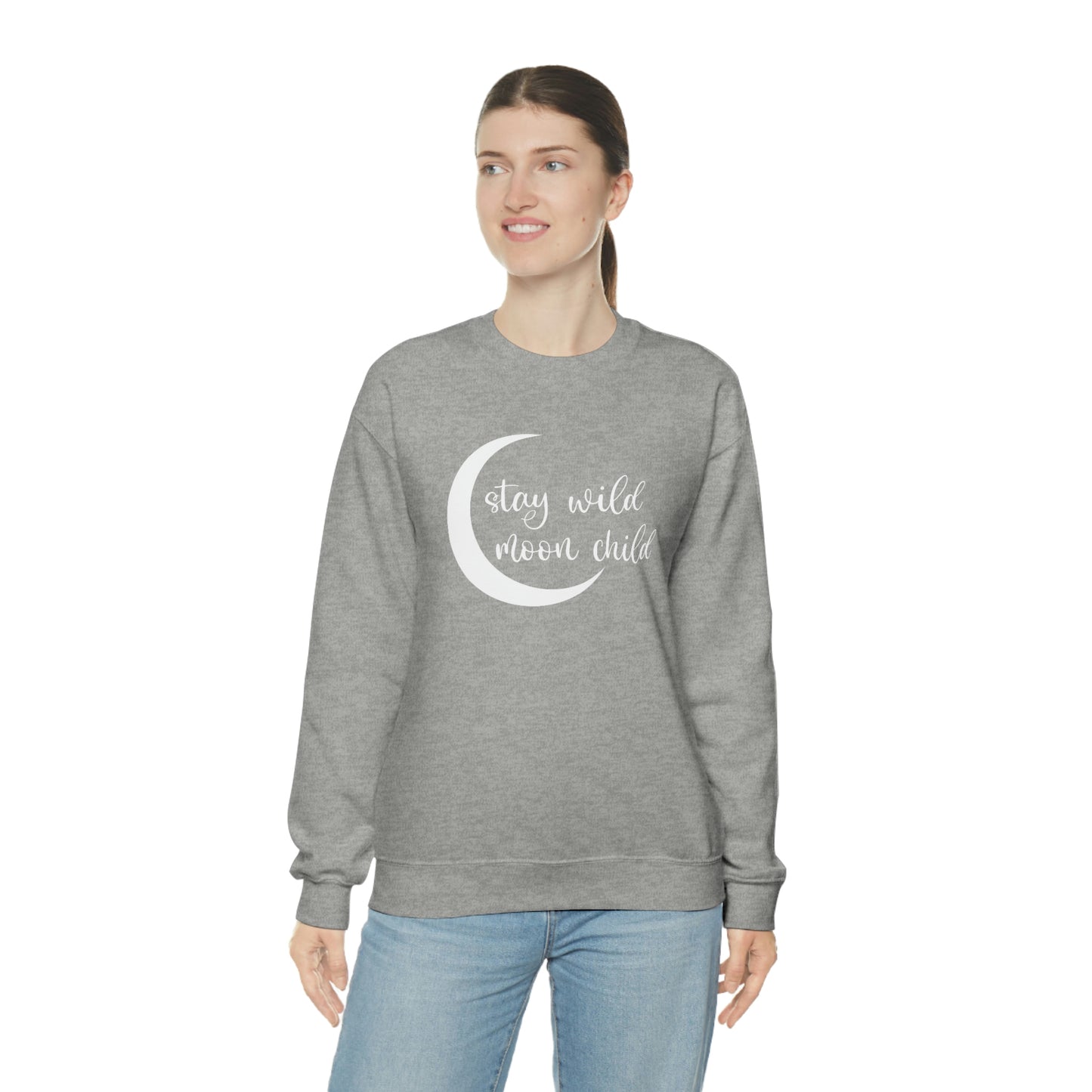 Stay Wild Moon Child White Font unisex heavy blend crewneck sweatshirt