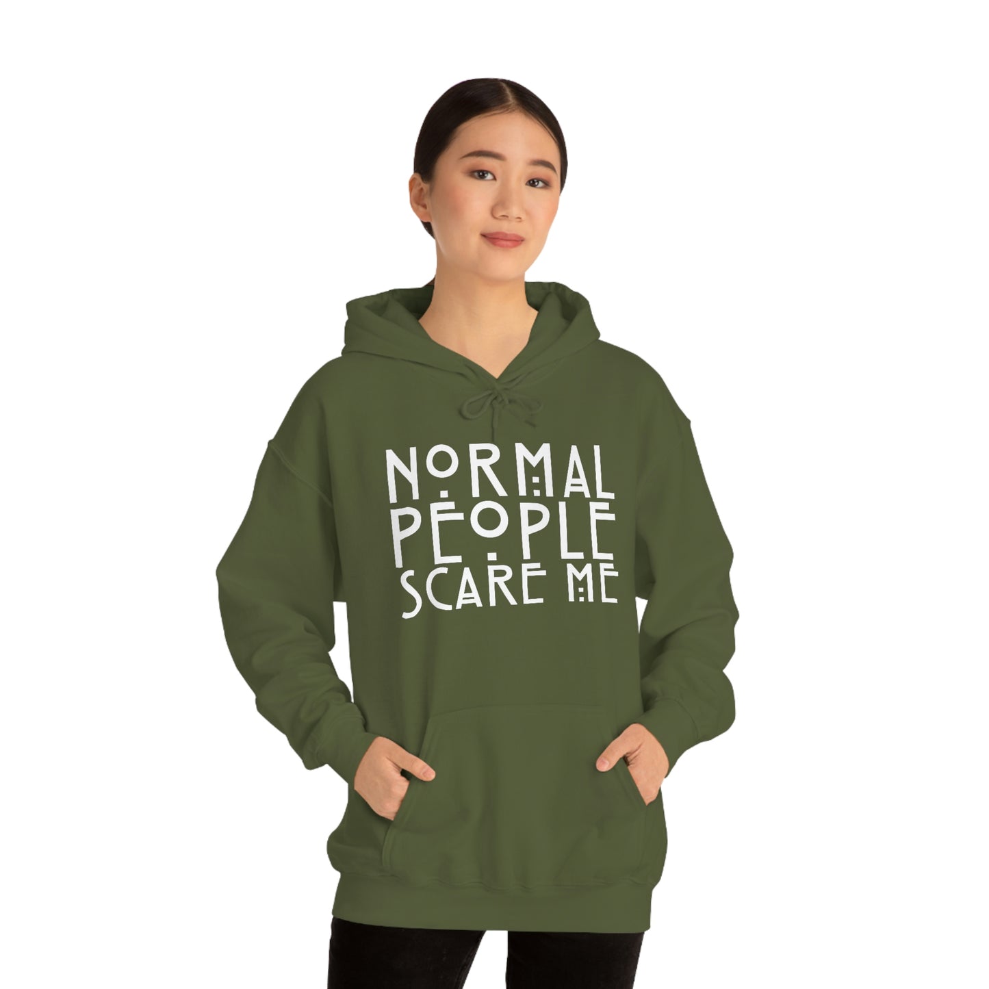 Normal People Scare Me White Font Unisex Heavy Blend™ Hooded Sweatshirt