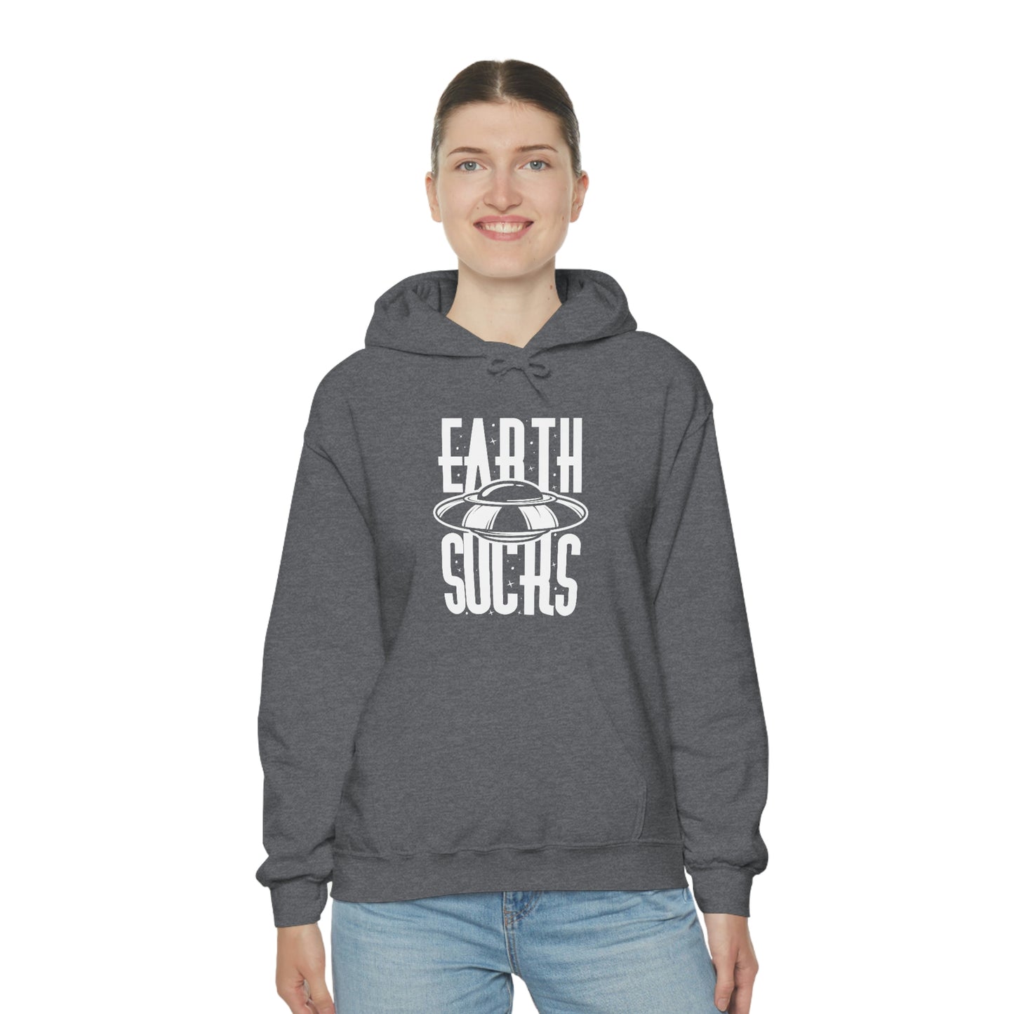 Earth Sucks White Font Unisex Heavy Blend™ Hooded Sweatshirt