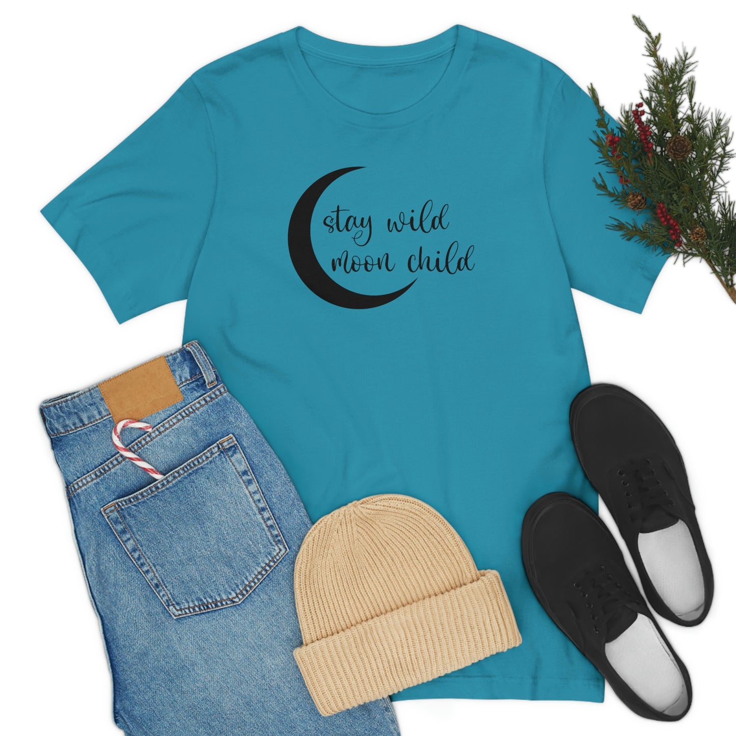 Stay Wild Moon Child Black Font Unisex Jersey Short Sleeve Tee